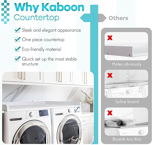 Miniatura 5 de Kaboon Juego de encimera y estantes para lavadora y secadora, encimera de melamina con rieles de borde, 27.5 pulgadas de profundidad x 54 pulgadas