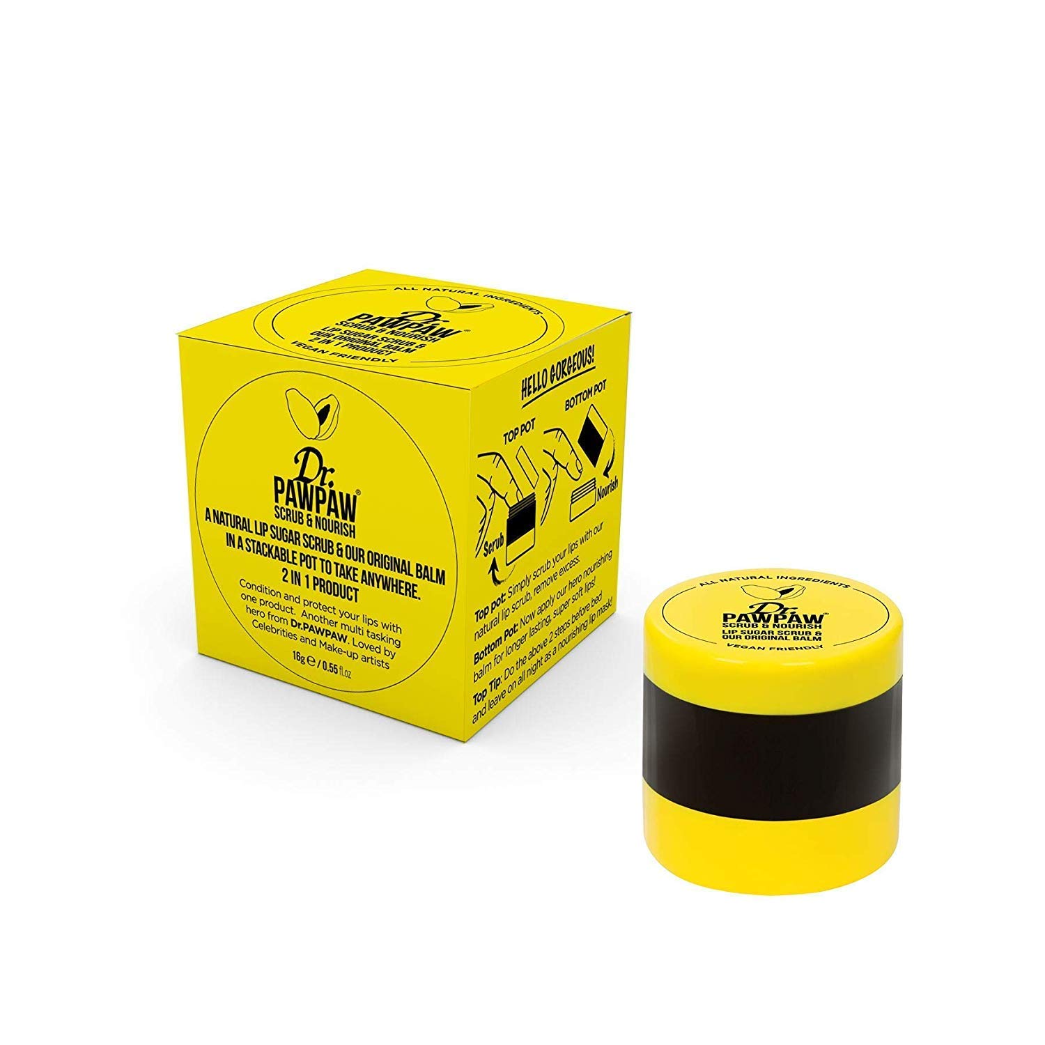 Dr. PawPaw Lip Scrub and Lip Balm Duo - Hydrating Lip Balm with Pawpaw, Aloe, Olive and Castor Oils - Vegan Lip Scrub For Sensitive Skin - 16 g