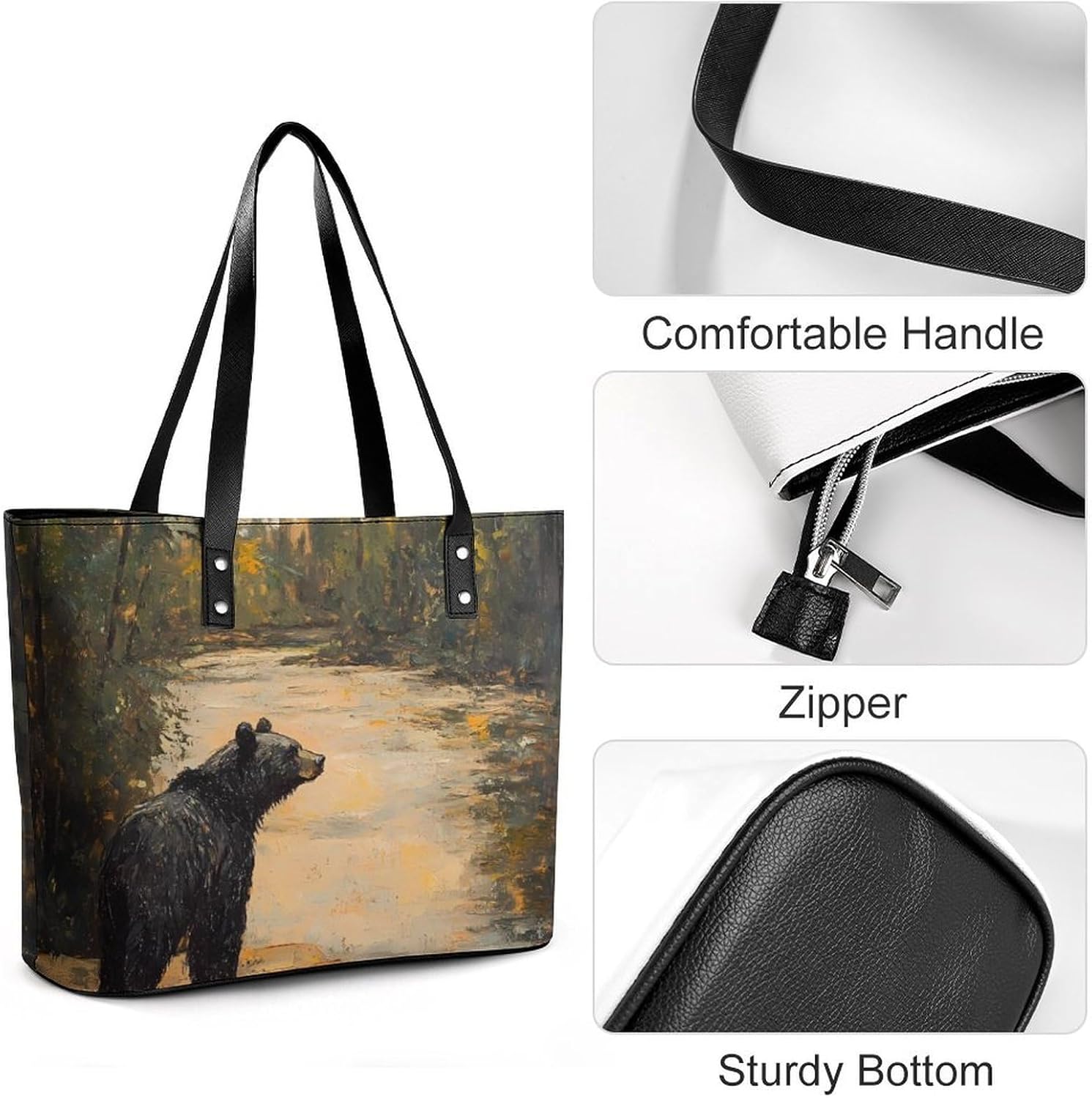 Lonely Black Bear Women's Tote Leather Handbag Shoulder Bag Purse for Shopping Travel