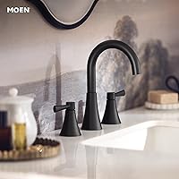 Vista 2 de Moen Ronan Matte Black Two-Handle Widespread Modern Bathroom Faucet, Valve Included, 84023BL Mate negro