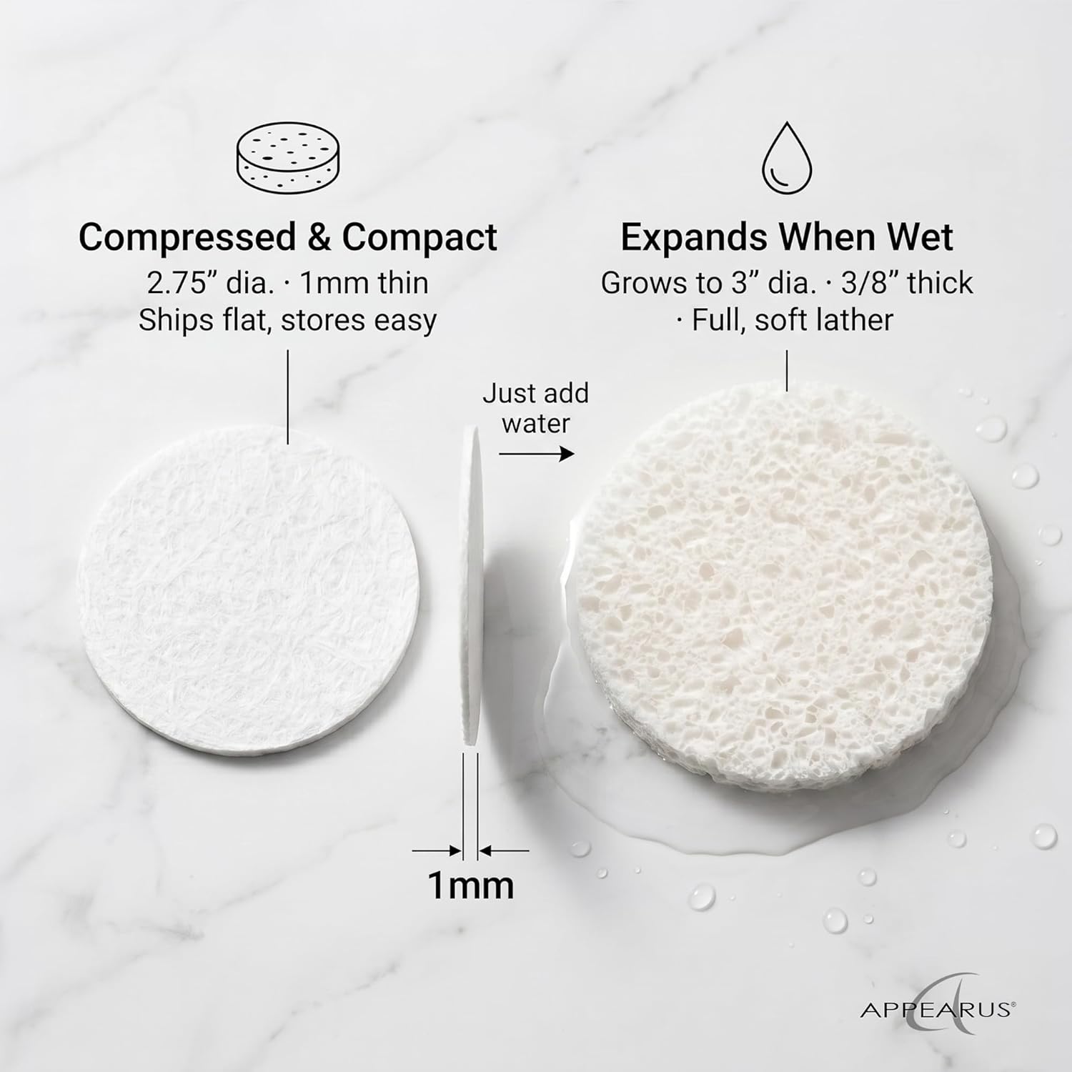 Appearus Natural Cellulose Facial Sponges – 50 Pack (Compressed) – Professional Spa Facial Sponge Pads for Cleansing, Exfoliating, Makeup Removal – White – Gentle on Sensitive Skin