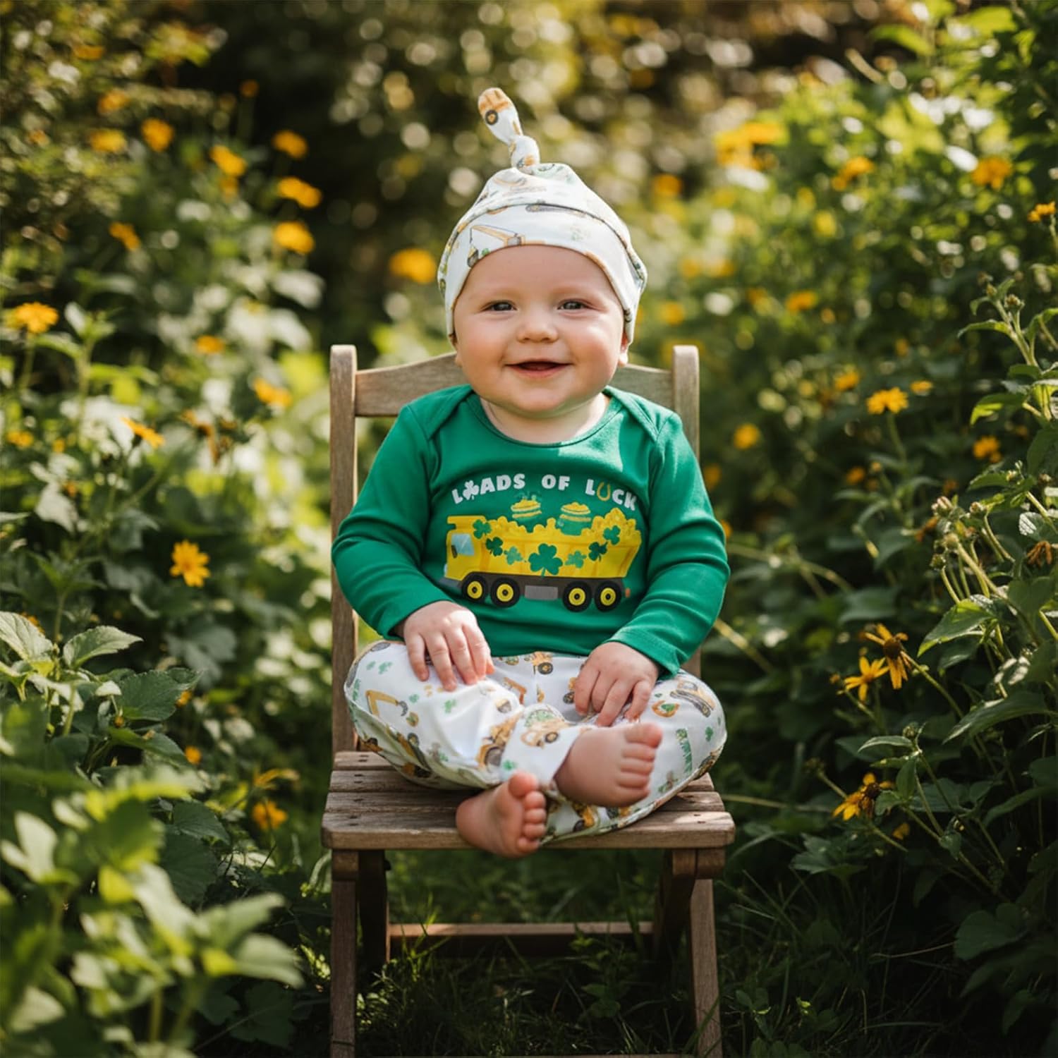 Karuedoo My First St Patricks Day Baby Boy Outfit Newborn Long Sleeve Letter Print Romper Top Long Pants with Hat 3Pcs Sets - Image 4