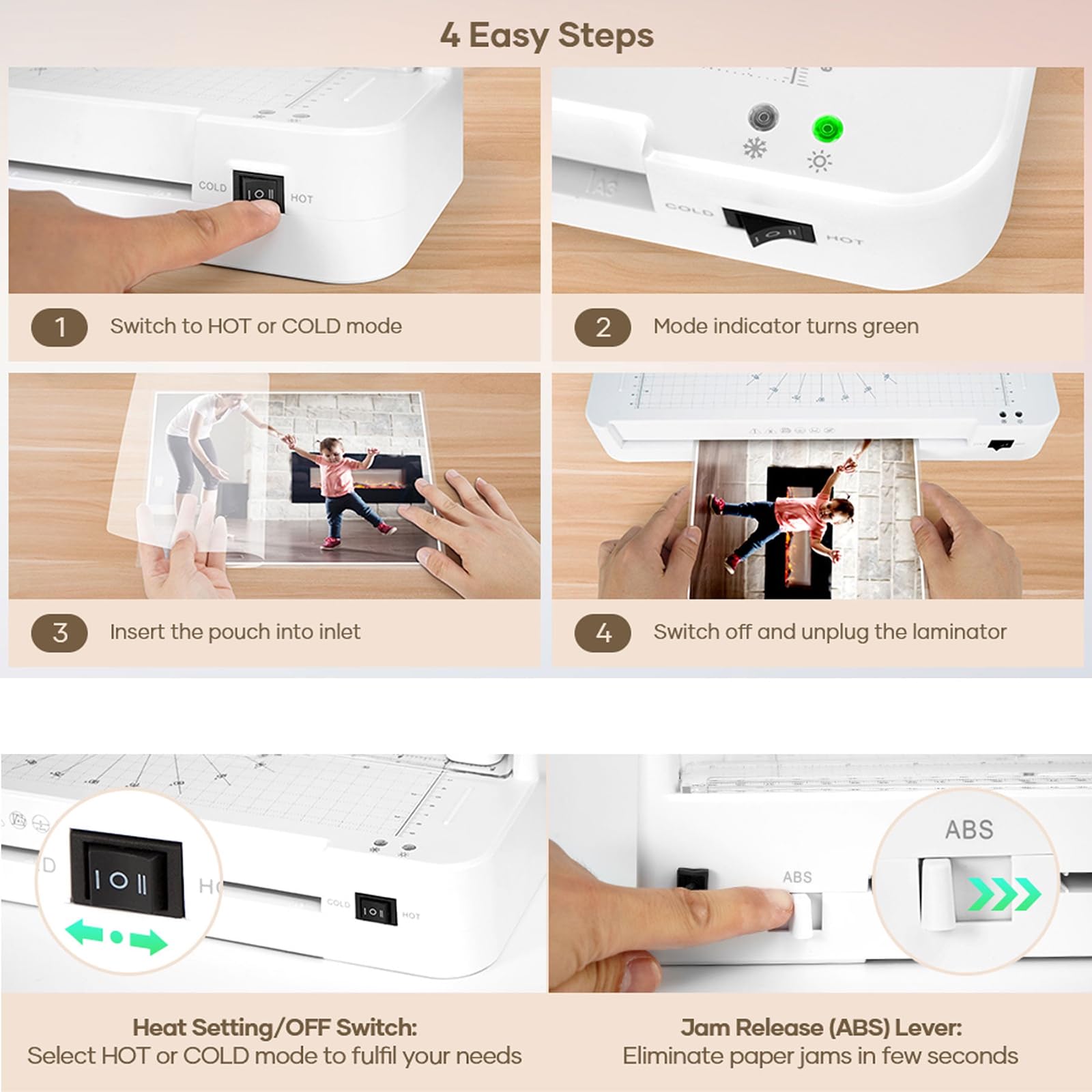 Laminator A3, 13-calowy laminator termiczny do papieru z 40 foliami do laminowania termicznego do formatu A3 A4 A5 A6, przycinarka do papieru, laminator na gorąco i na zimno dla biuro