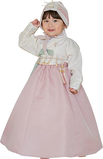 Ivory Indie Pink Jeogori Girl Hanbok for 10015y/o Korean Dress Baby Kids Hanbok Dol Baekil