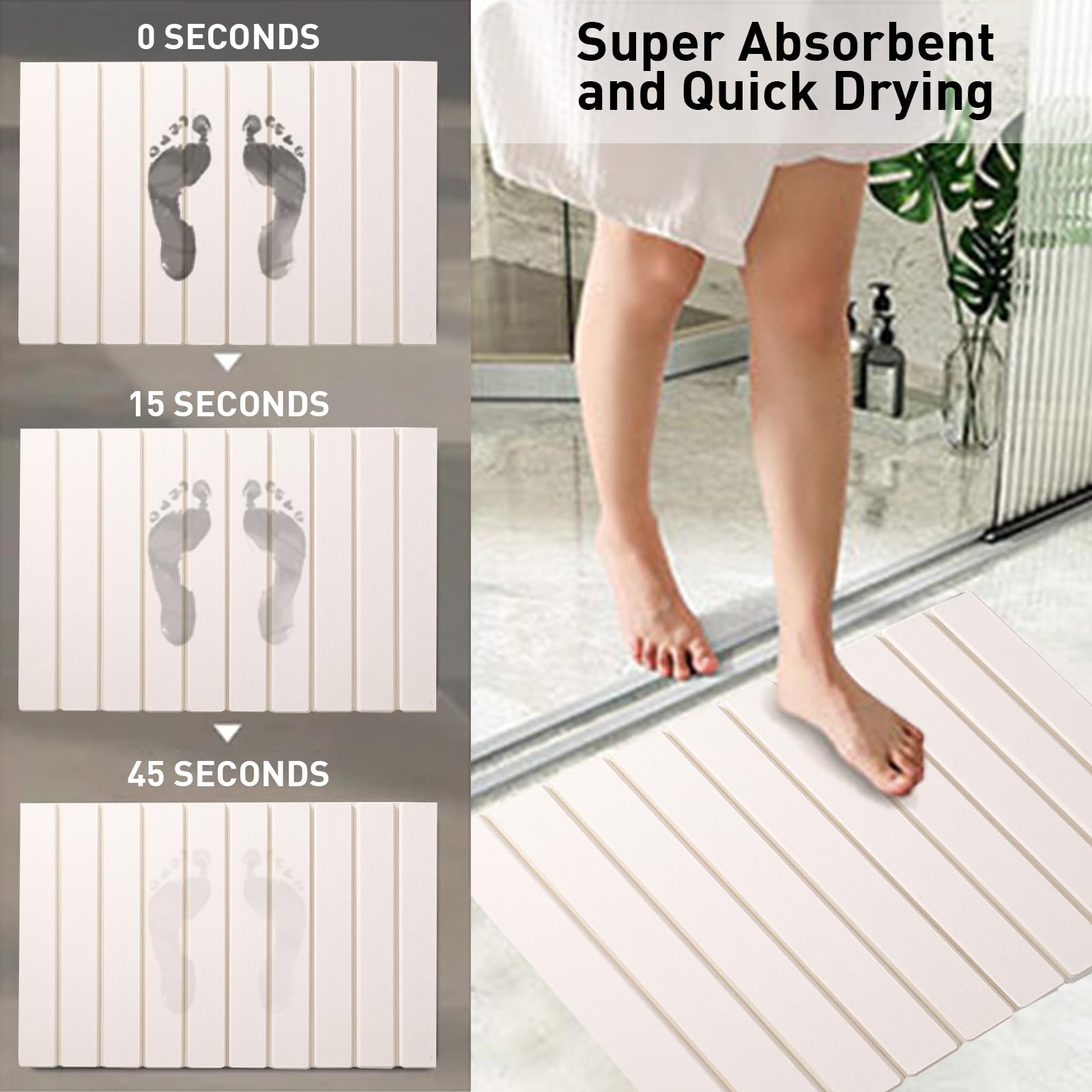 Stone Bath Mat, Rollable & Foldable Diatomaceous Earth Bath Mat, Non-Slip Stone Shower Mat?Super Absorbent Quick Drying Floor Mat for Bathroom Kitchen,Pet,Easy to Clean (23.5 x 15 White)