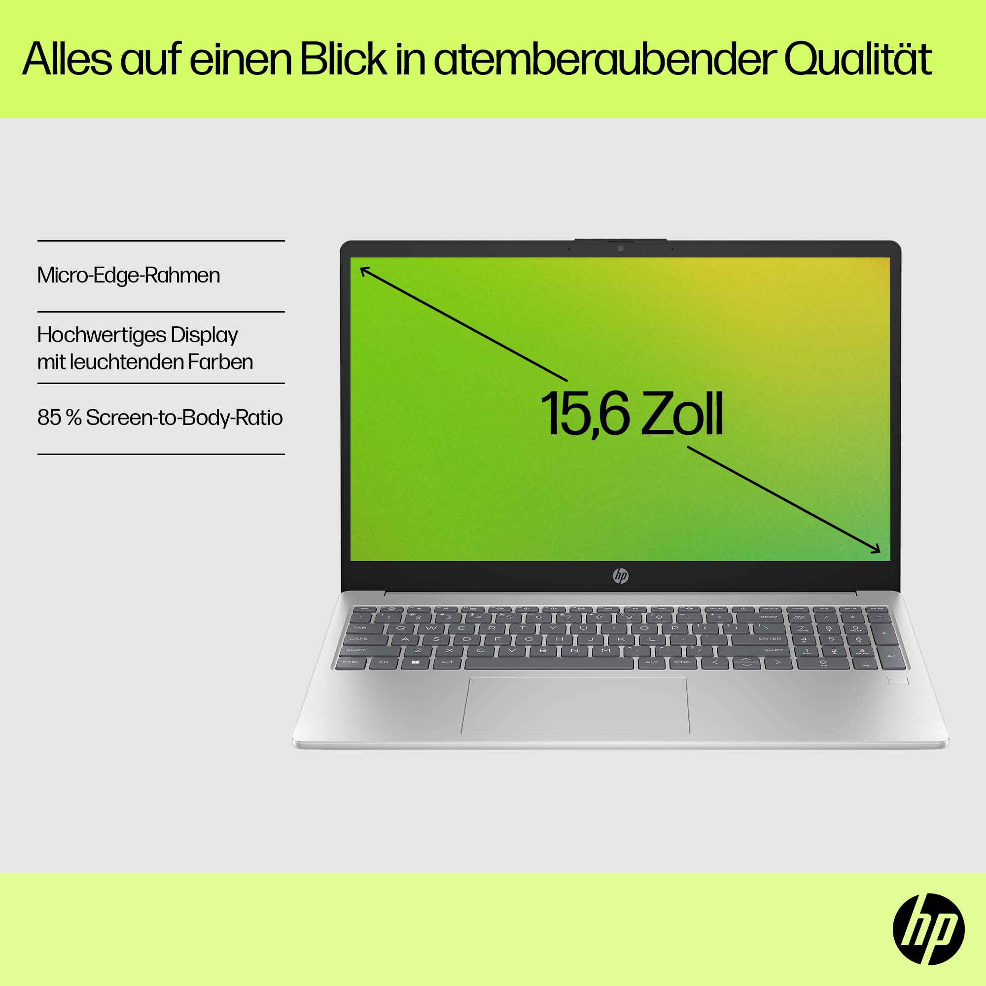 HP Laptop 15,6" FHD Intel N100 4 GB DDR4 RAM 128 GB UFS Intel UHD Graphics Windows 11 Home S-Modus Natural Silver