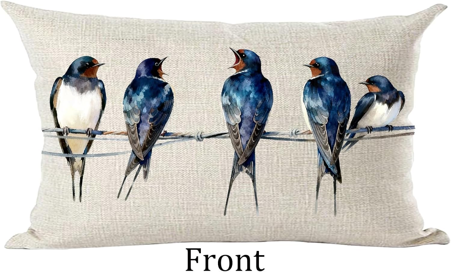 Ramirar Ink Painting Watercolor Blue Lovely Birds Animal Lover Decorative Lumbar Throw Pillow Cover Case Home Living Room Bed Sofa Car Cotton Linen Rectangular 12 x 20 Inches - Image 2