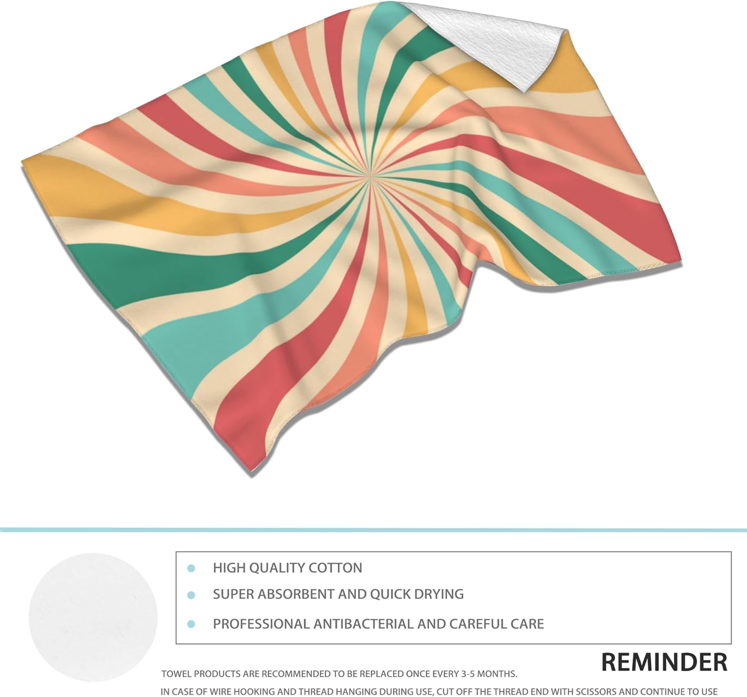 Boho Sunshine Hand Towels Set of 2,Groovy Retro Swirl Soft Fingertip Bath Towel Small Face Washcloths Decor Kitchen Towel for Hotel Spa Gym Sport 28x14in - Image 3