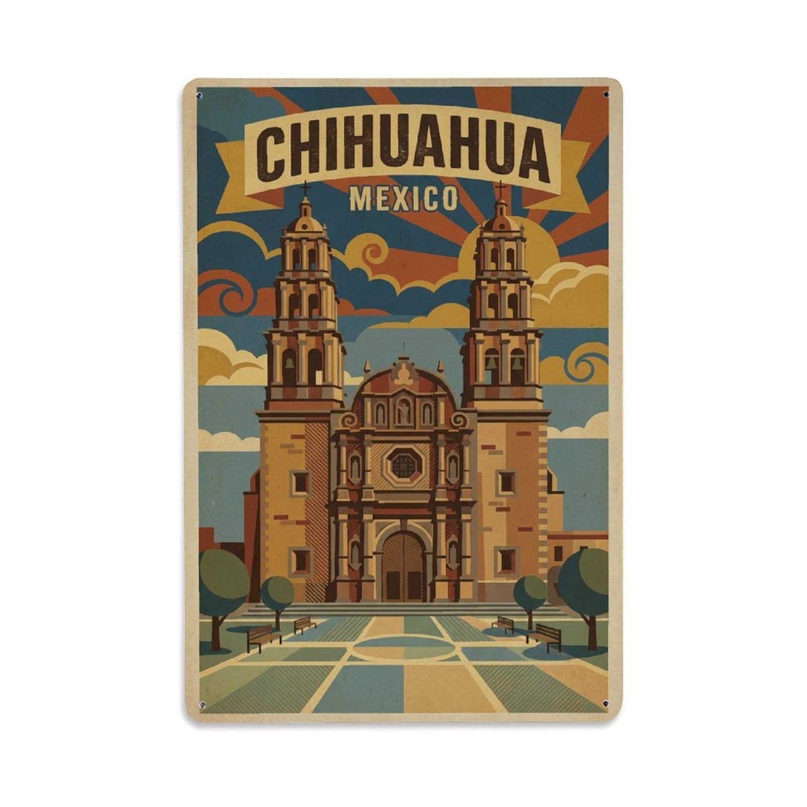 Xanthor Style Vintage Travel Mexico Chihuahua Metal Tin Sign