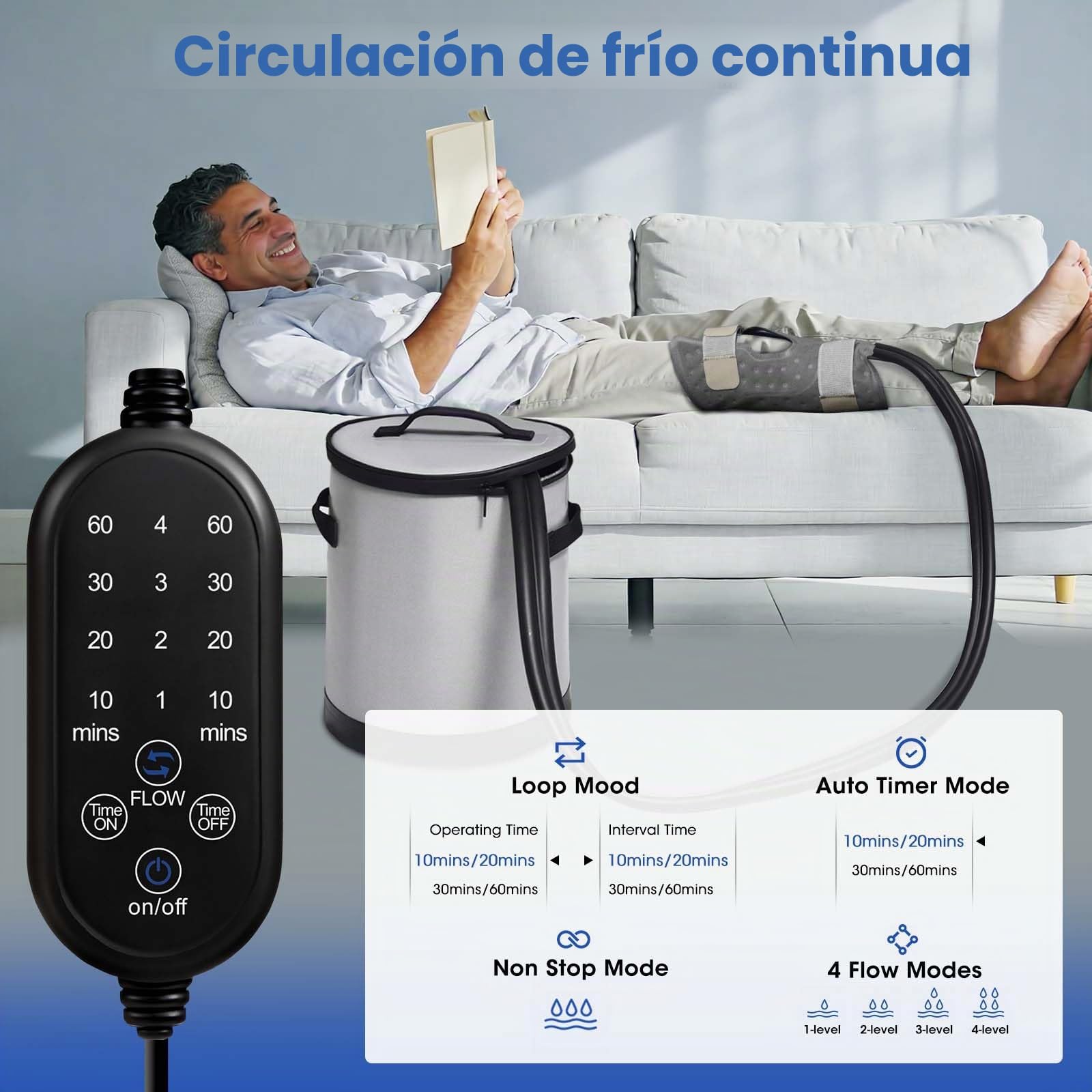 Máquina de terapia de frío para rodilla de 14 cuartos (13 L), recuperación postoperatoria de rodilla, sistema de circulación de agua helada con control remoto y temporizador, dispositivo de