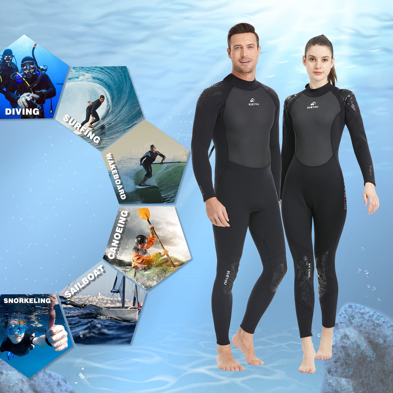 Muta da Uomo e Donna 3mm Neoprene Manica Lunga Muta da Sub Un Pezzo Stretch Muta da Immersione con Cerniera Posteriore per Snorkeling Surf Subacquee Nero