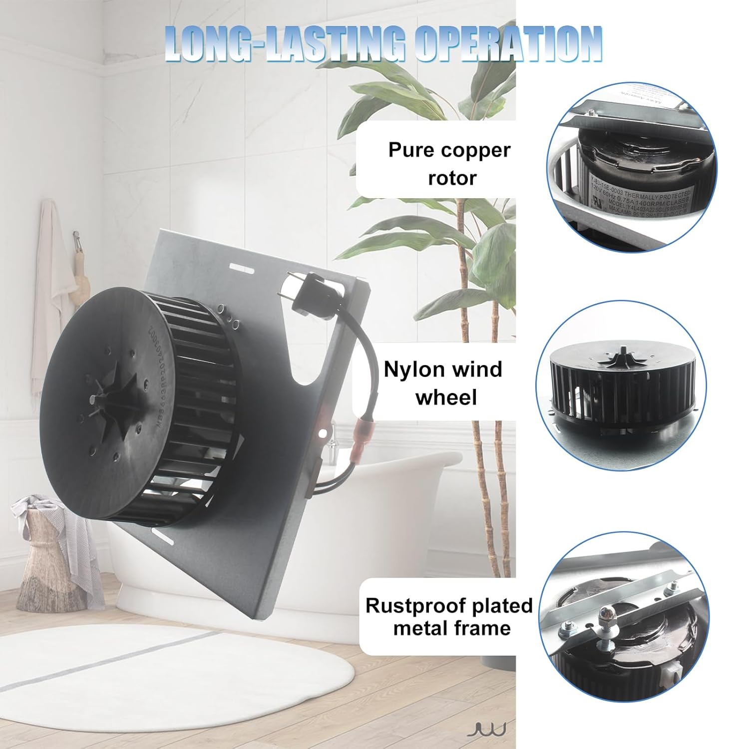 S97015162 Motor Assembly 80 CFM Fits for Broan NuTone Bathroom Exhaust Fans with 8" x 8-1/4" Housing, for HD80L 678 679 763 50NT ED50L DX50L Series Fans (80 CFM/2.5 Sones)