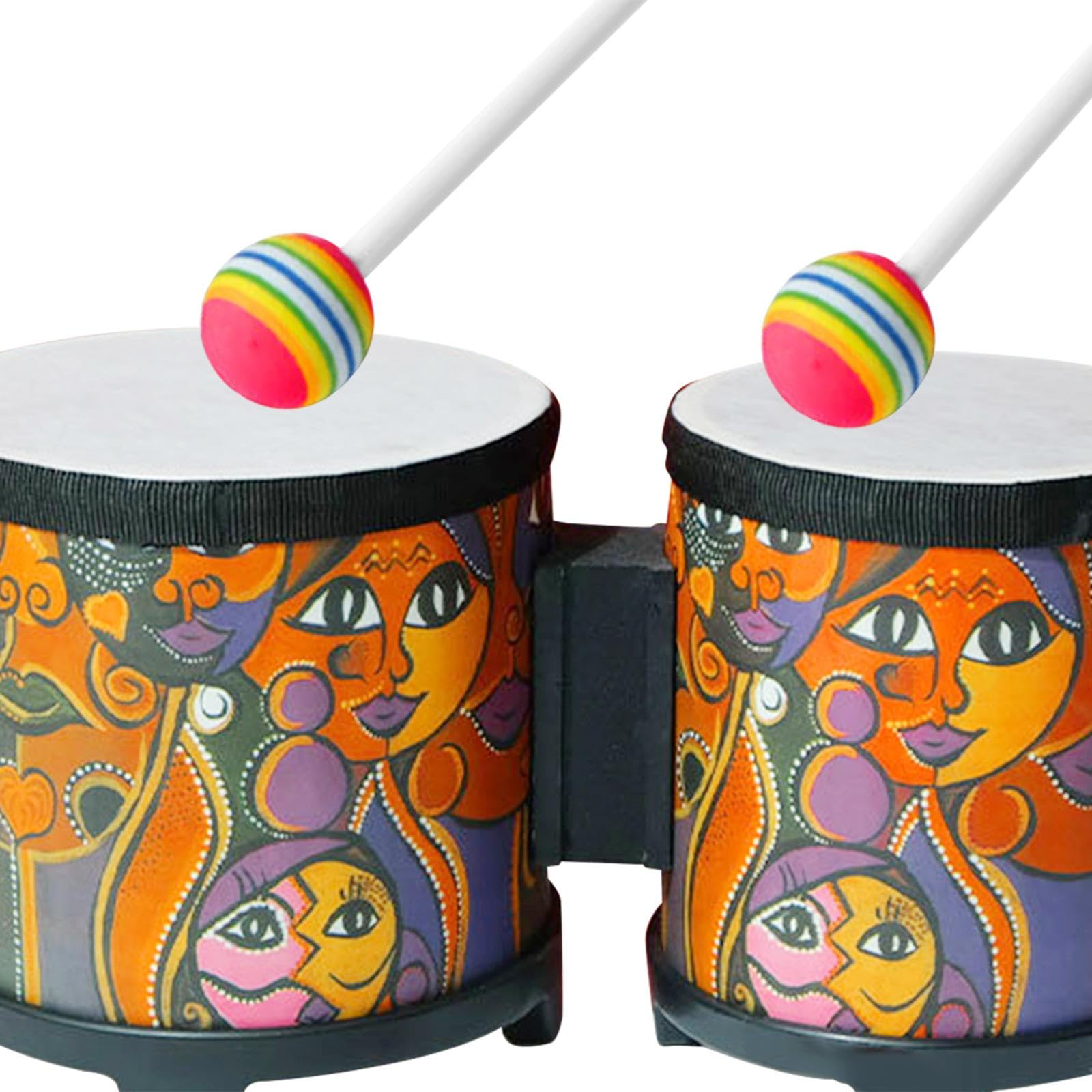 Colcolo Musik-Erleuchtungstrommel, afrikanische Handtrommel mit Holztrommelstöcken, zum Üben von Bongos, Bongo-Trommel-Set für Kinder, Kinder und Erwachsene, Gesicht