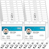 Koorito 50 Pack Waterproof Name Badge Holders with Metal Clips, Clear PVC Horizontal ID Tags, Resealable Zipper Seal