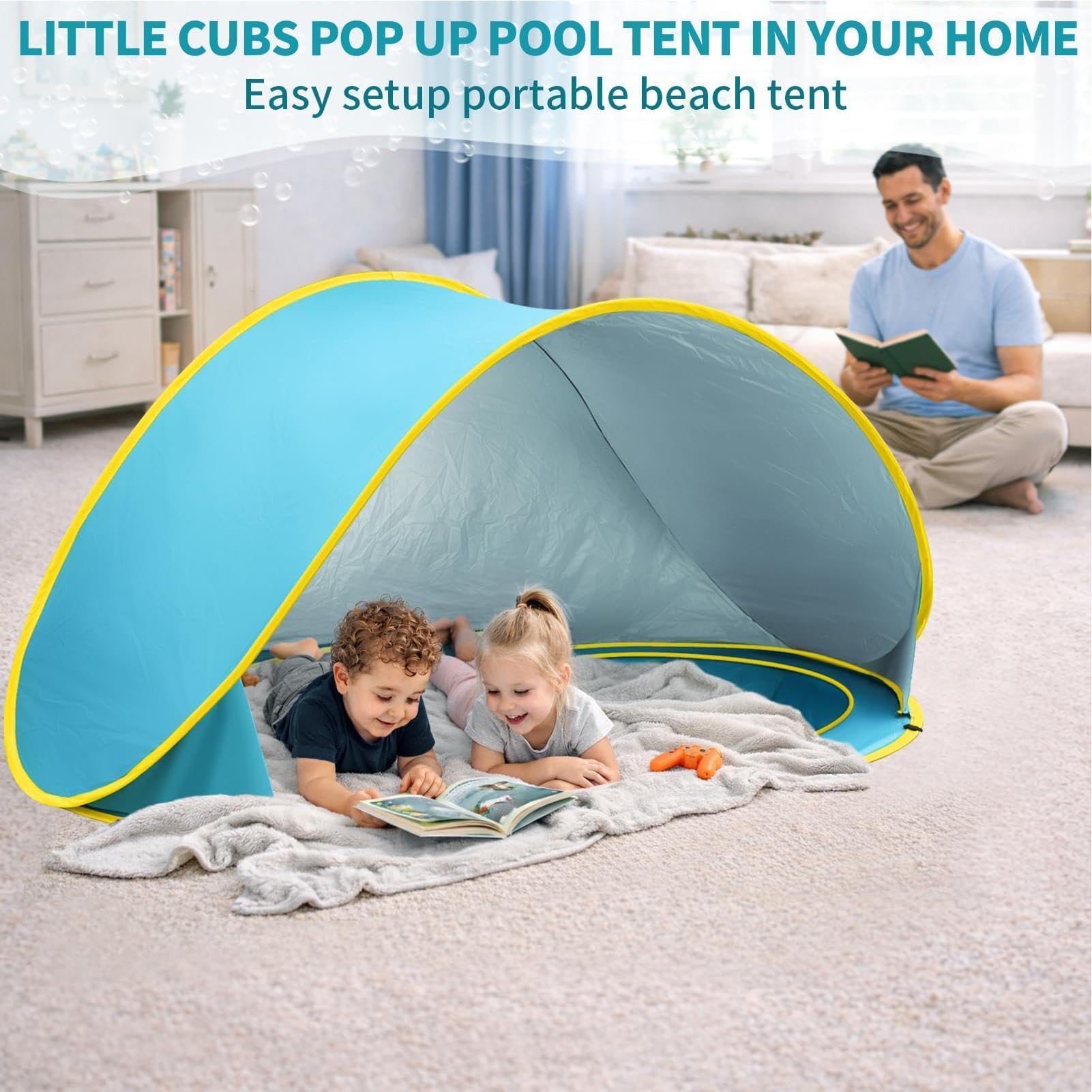 Tenda Per Bambini Da Spiaggia – 180x100x90 Cm | Parasole Pop-up Con Protezione UV | Pod Per Piscina Portatile All'aperto Con Acqua Nel Cortile | Per Tettoia In Tessuto Con Nastro Argentato