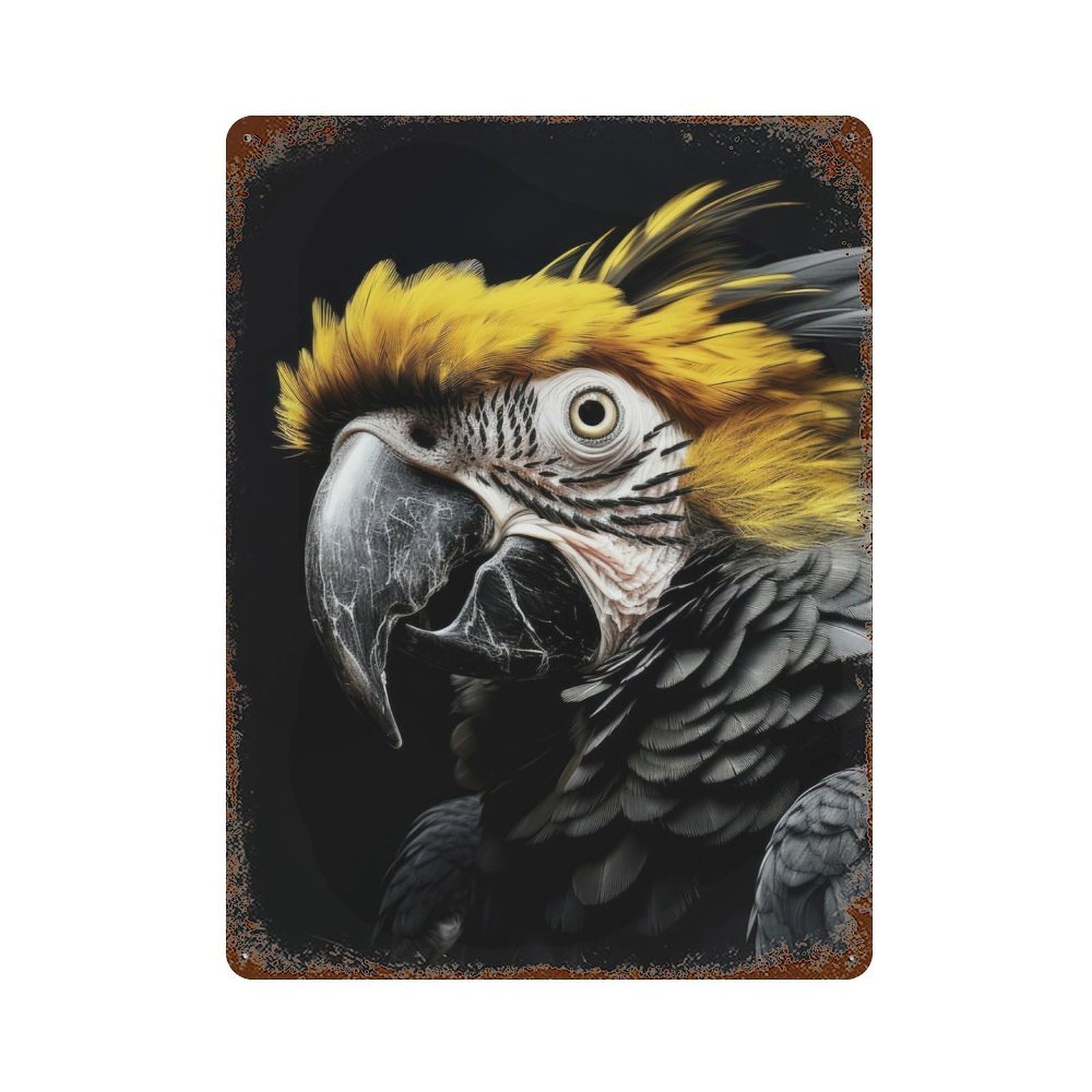 Garage Style Black And Yellow Parrot Rusty Metal Tin Sign 15.7"x11.8", Novelty Wall Decor for Bar And Workshop