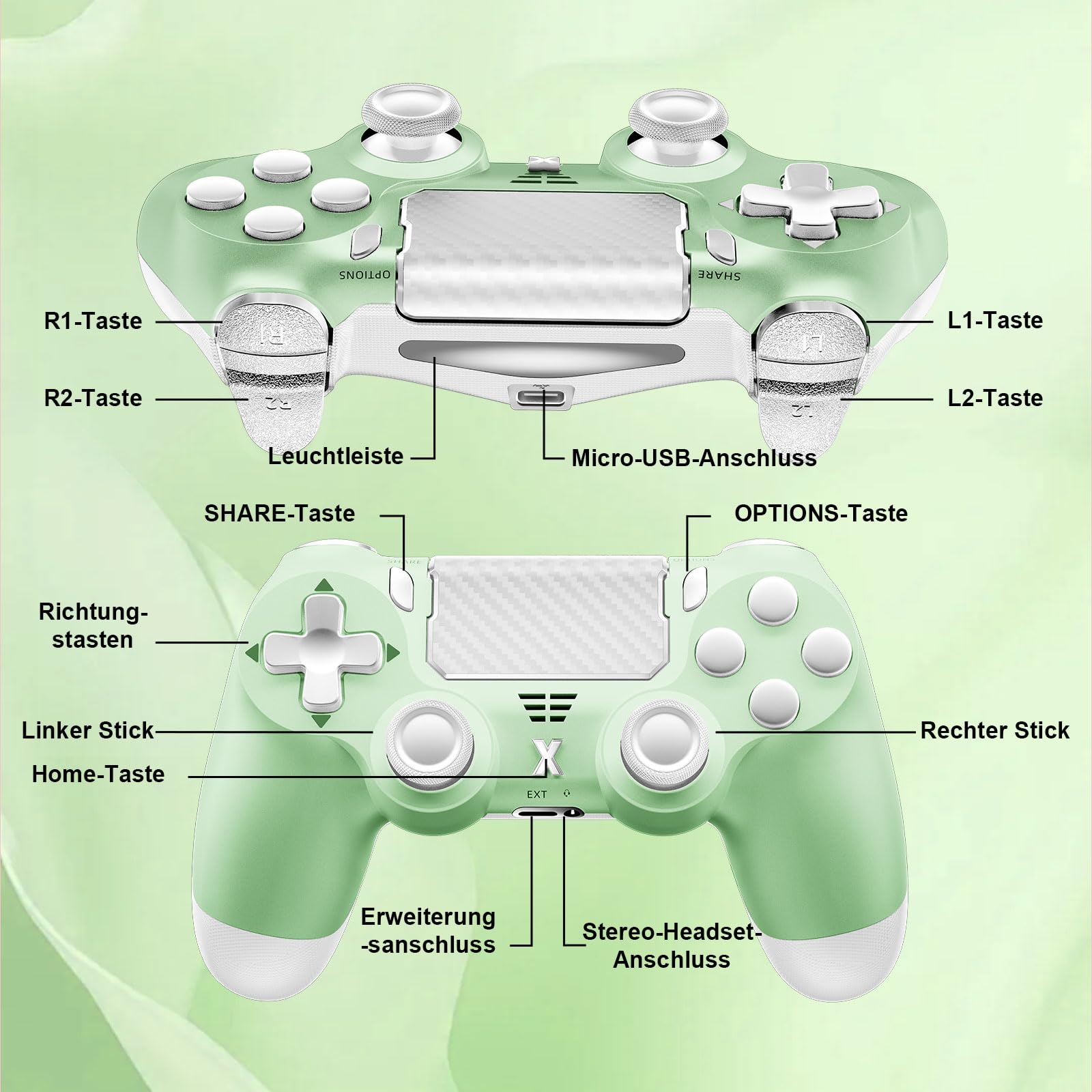 Suoxiom Wireless Controller for PS4, Game Controller for P4/Slim/Pro/PC, Bluetooth Gamepad Joystick with Vibration Touch Panel, Upgraded Six-Axis Sensor, 3.5mm Audio Jack (Light Green) — view 7