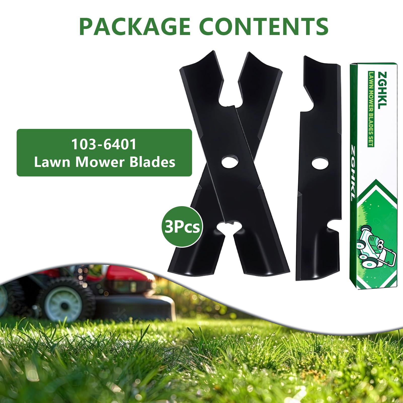 103-6401 Cuchillas para cortacésped Cuchillas Alta elevación para Mulching Repuesto para Plataforma 121,92 cm (48 Pulgadas) Paquete 3Piezas