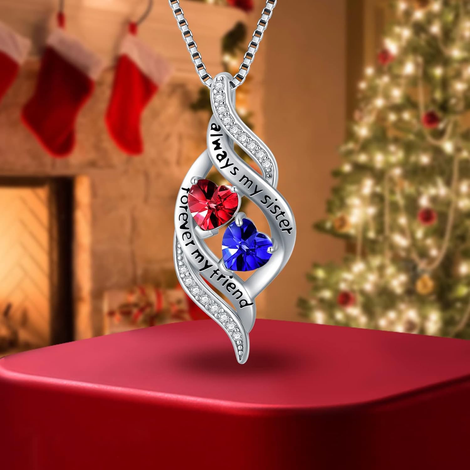 Sister Necklaces Sister Birthday Gifts for Sisters Always My Sisters Forever My Friend Necklace Double Birthstone Necklaces Gift from Sis Anniversary Birthday Gifts for Women - Image 7