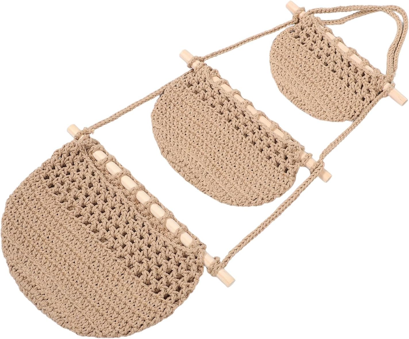 VICASKY Handwoven 3-tier Hanging Basket with Cotton Rope, Vertical Kitchen Fruit and Vegetable Storage Organizer for Wall Or Door, Multi-layer Produce Holder for Home Kitchen Use