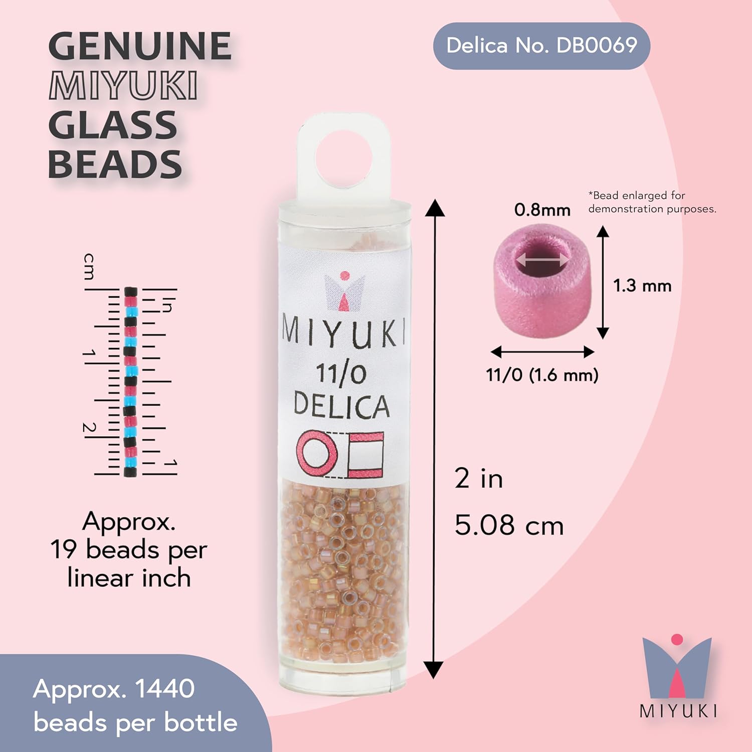 Miyuki Delica Seed Beads – Size 11/0 (1.6 mm), DB0069, Color-Lined Beige AB, 7.2 g, Approx. 1440 Beads, Made in Japan - Image 3