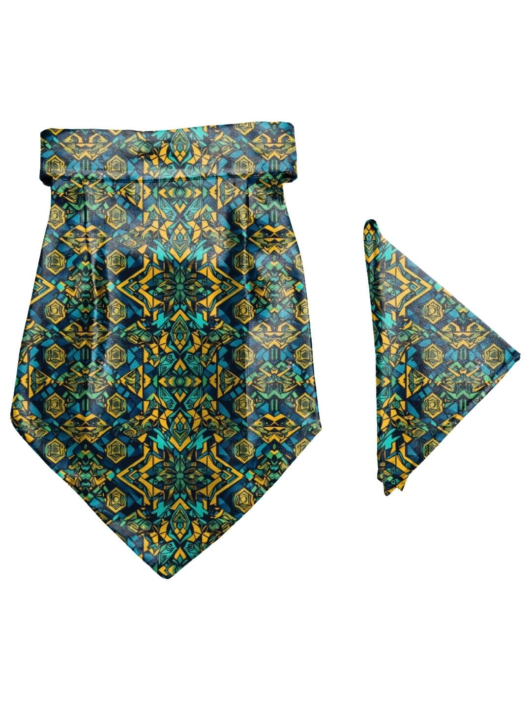 blacksmith Geometric Garden Printed Cravat and Macthing Pocket Square for Men-picture-26