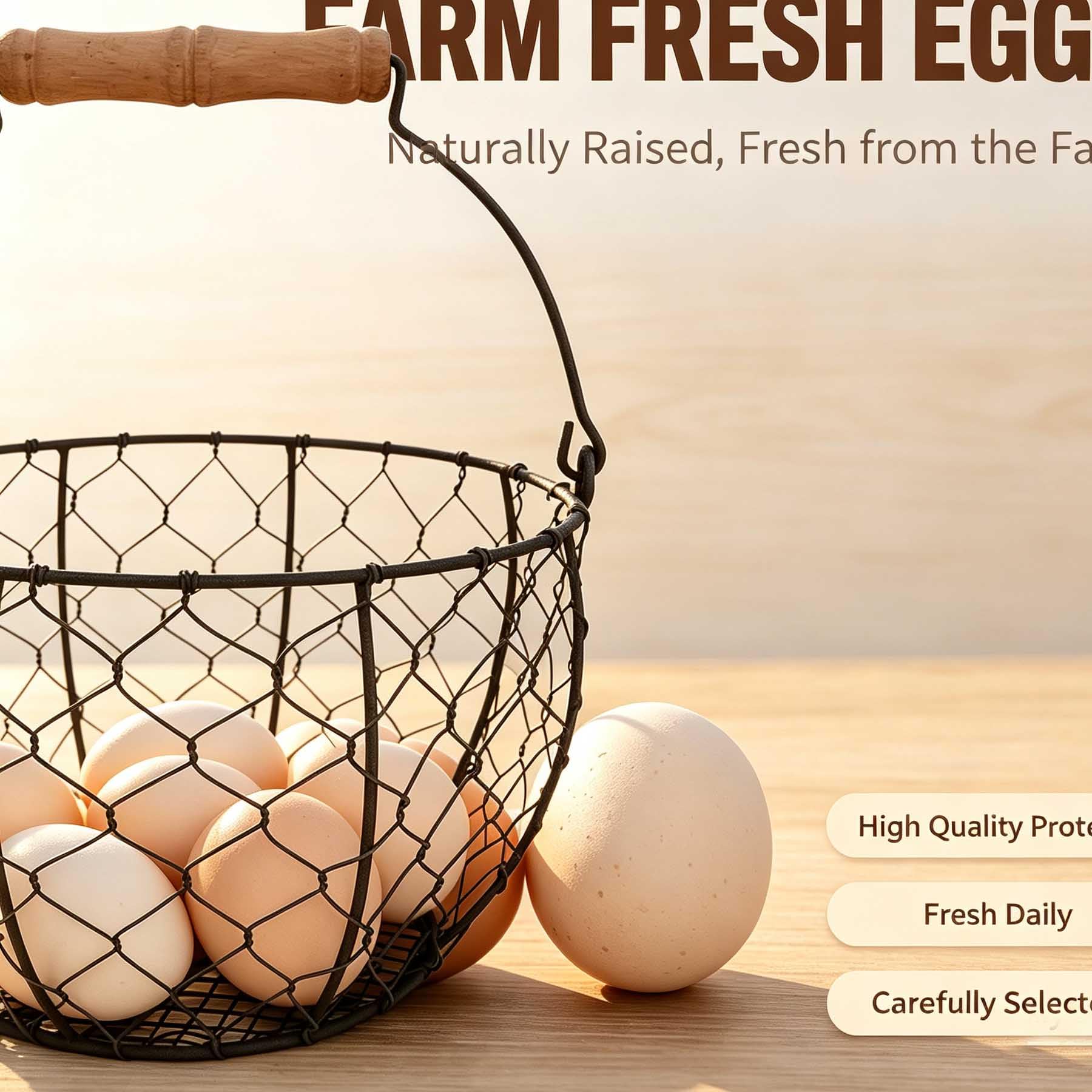 Cesta de huevos de alambre para recoger huevos frescos | Cesta de huevos de gallina para recoger huevos con asa, estilo vintage de granja para encimera de cocina y gallinero
