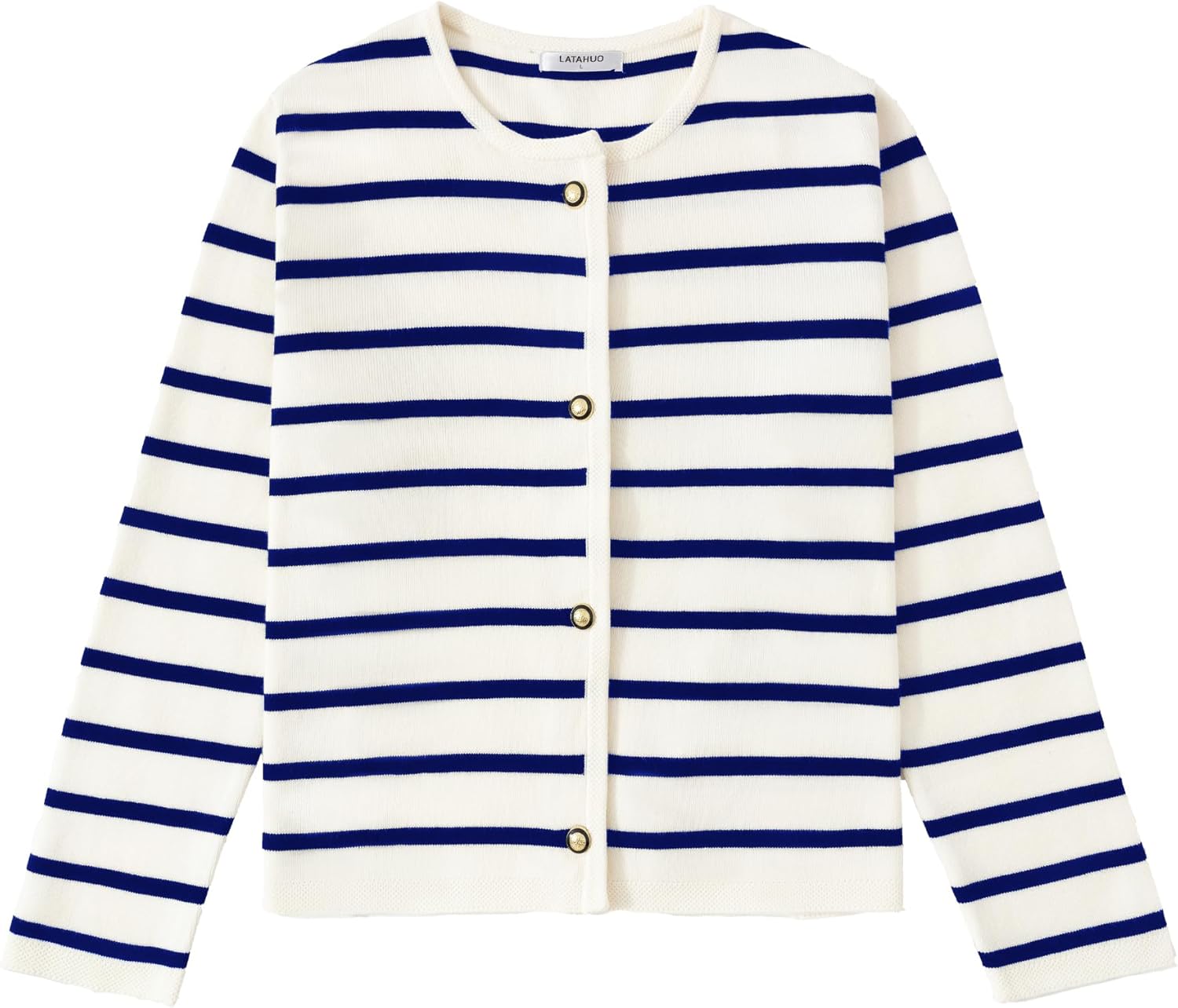 Women's Striped Cardigan Sweater Trendy Long Sleeve Button Down Crewneck Knit Cardigans