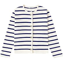 Womens Striped Cardigan Sweater Trendy Long Sleeve Button Down Crewneck Knit Cardigans
