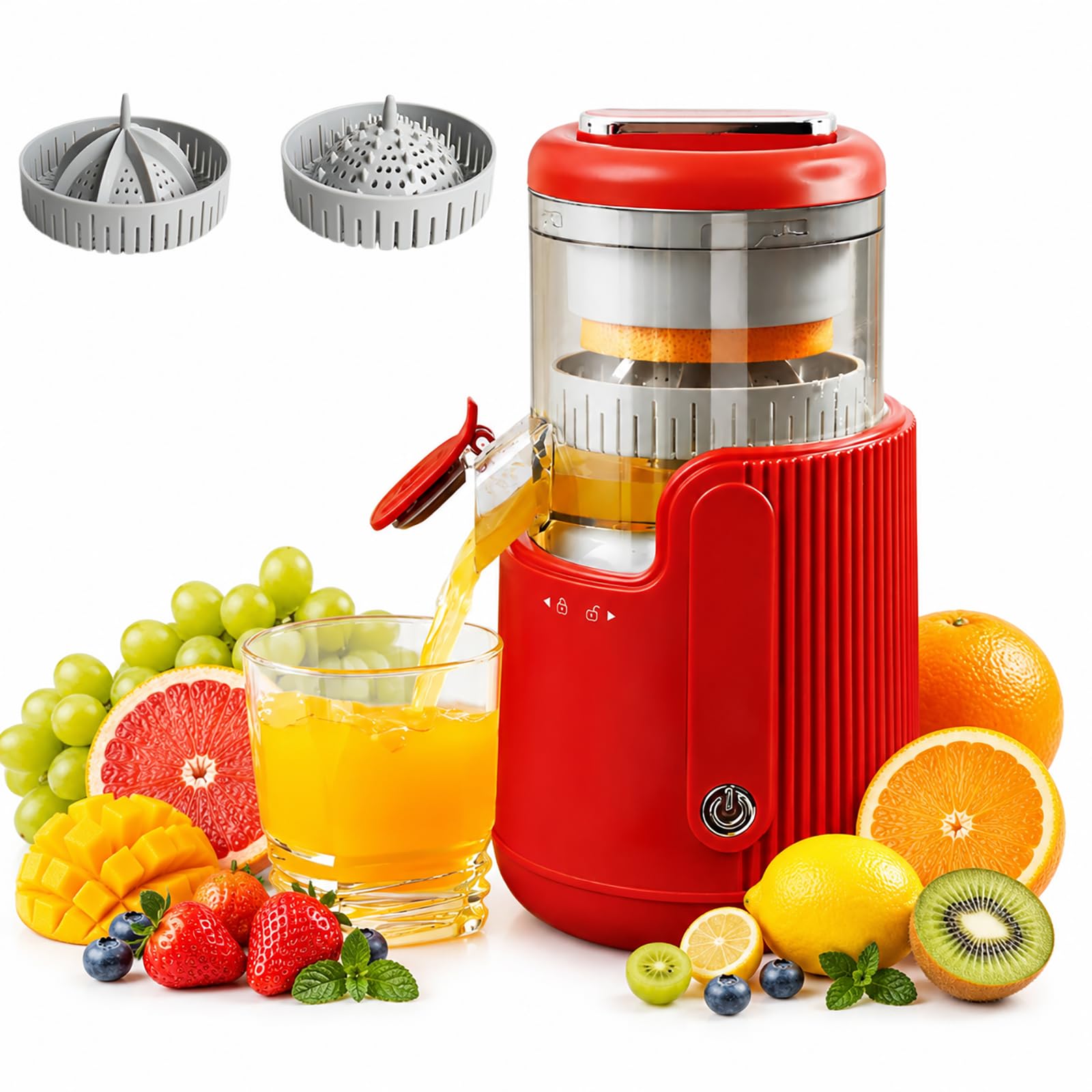 Spremiagrumi elettrico con 2 coni, spremifrutta potente portatile, ricaricabile tramite USB/facile da pulire per cucina, viaggio, campeggio red