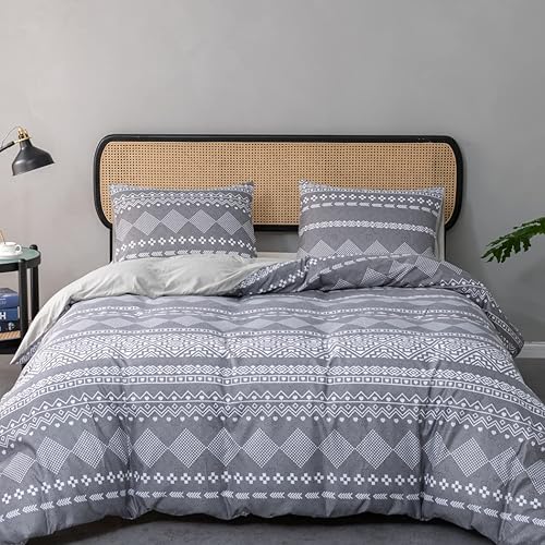 Miniatura 28 de Lekesky Funda de edredón tamaño Queen, juego de ropa de cama reversible de 3 piezas con cierre de cremallera y lazos en las esquinas