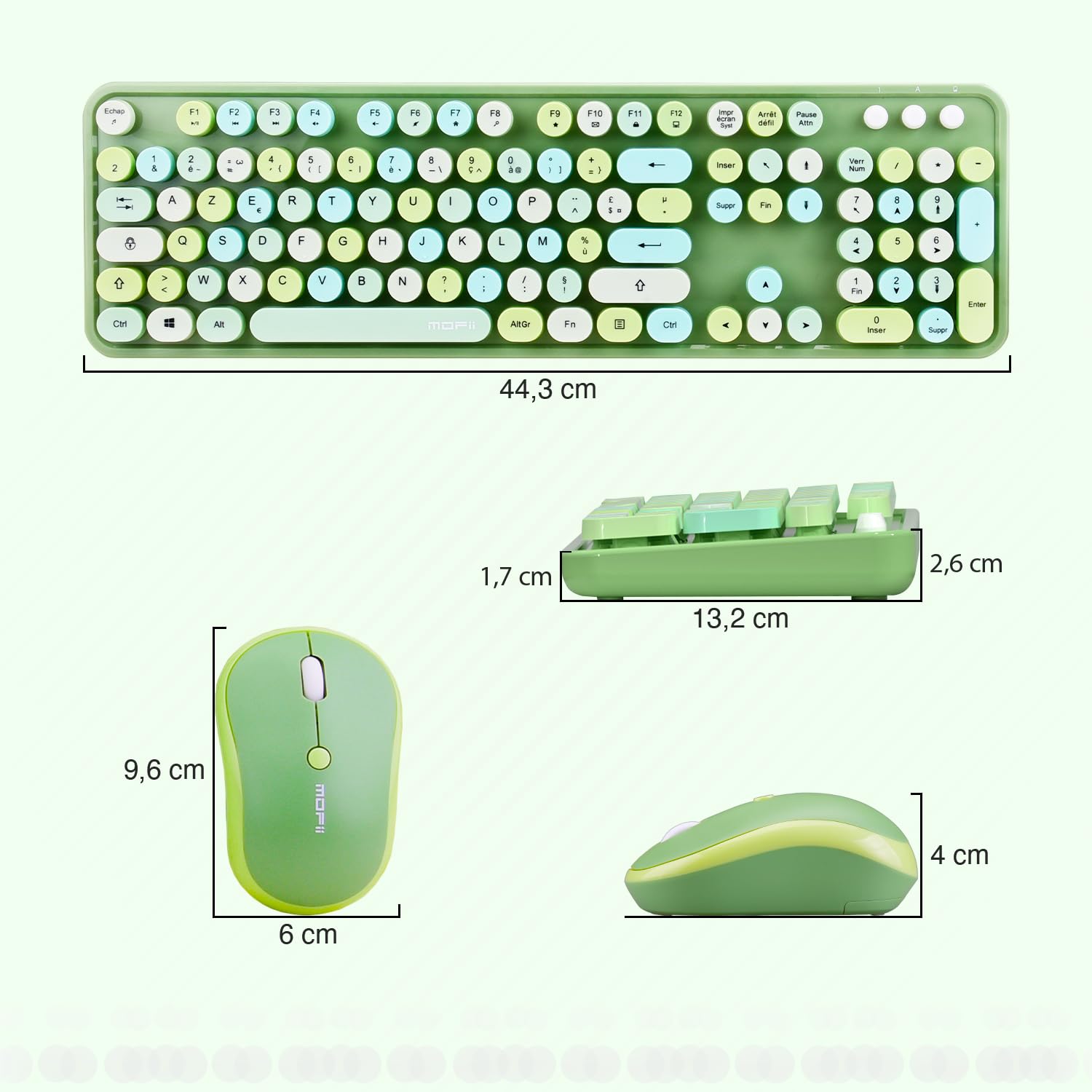 MOFII - Sweet Pack Clavier Souris Gaming sans Fil Layout Français (AZERTY) WiFi 2.4GHz - PC Windows -Vert