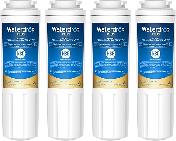 Waterdrop Plus UKF8001 NSF 401,53 Certified Refrigerator Water Filter, , Replacement for Whirlpool® Everydrop® Filter 4, EDR4RXD1, Maytag® UKF8001AXX, 4 Filters