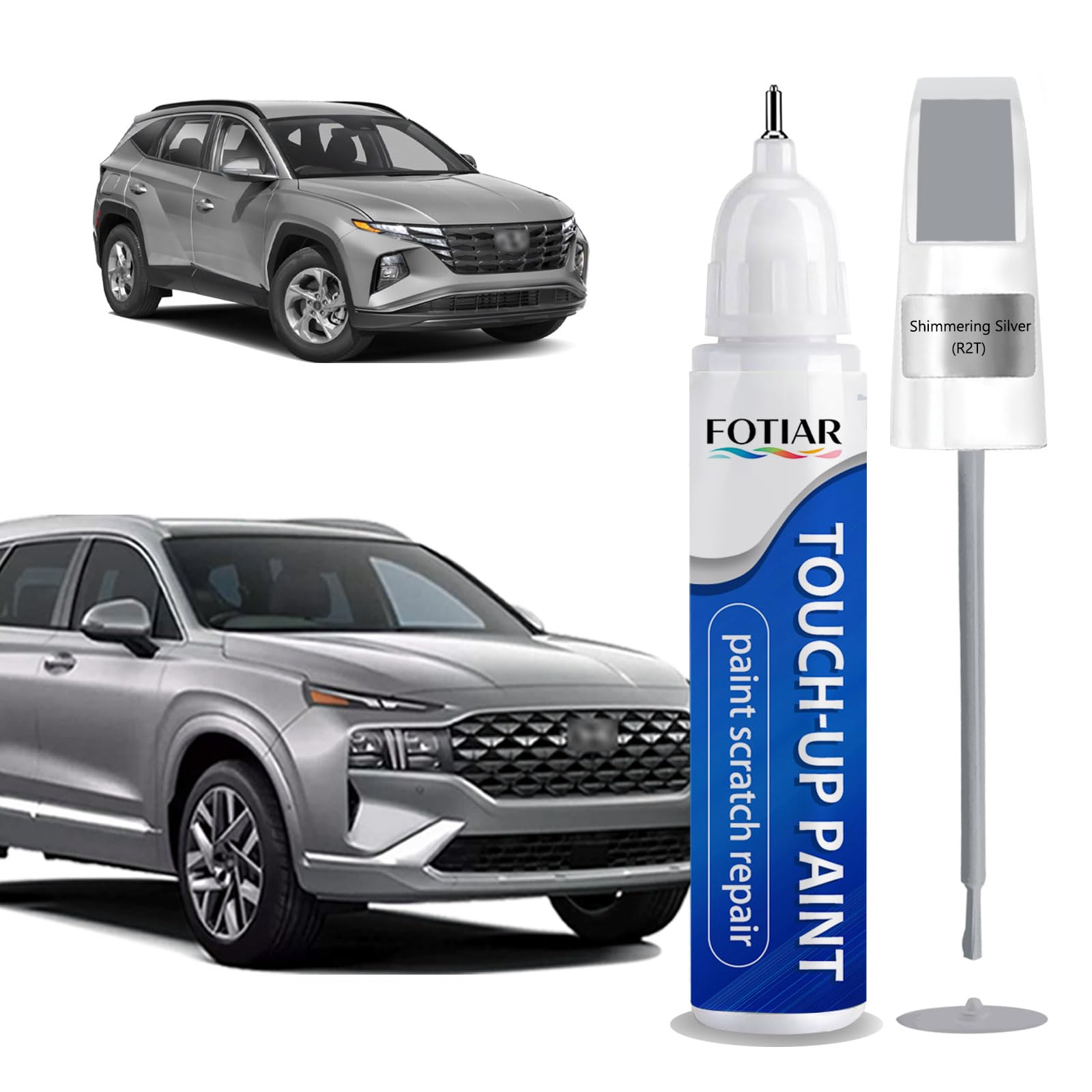 Shimmering Silver(R2T) Touch up Paint for Hyundai-Exact Match Scratch Repair Kit 2-In-1 Premium Car Paint Pen for Chips & Nicks Shimmering Silver (R2T)