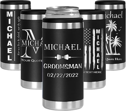 iProducts US Enfriador de Latas Delgado Personalizado - Aislador de Acero Inoxidable de 12oz con Grabado Láser Personalizado para Hard Seltzer y