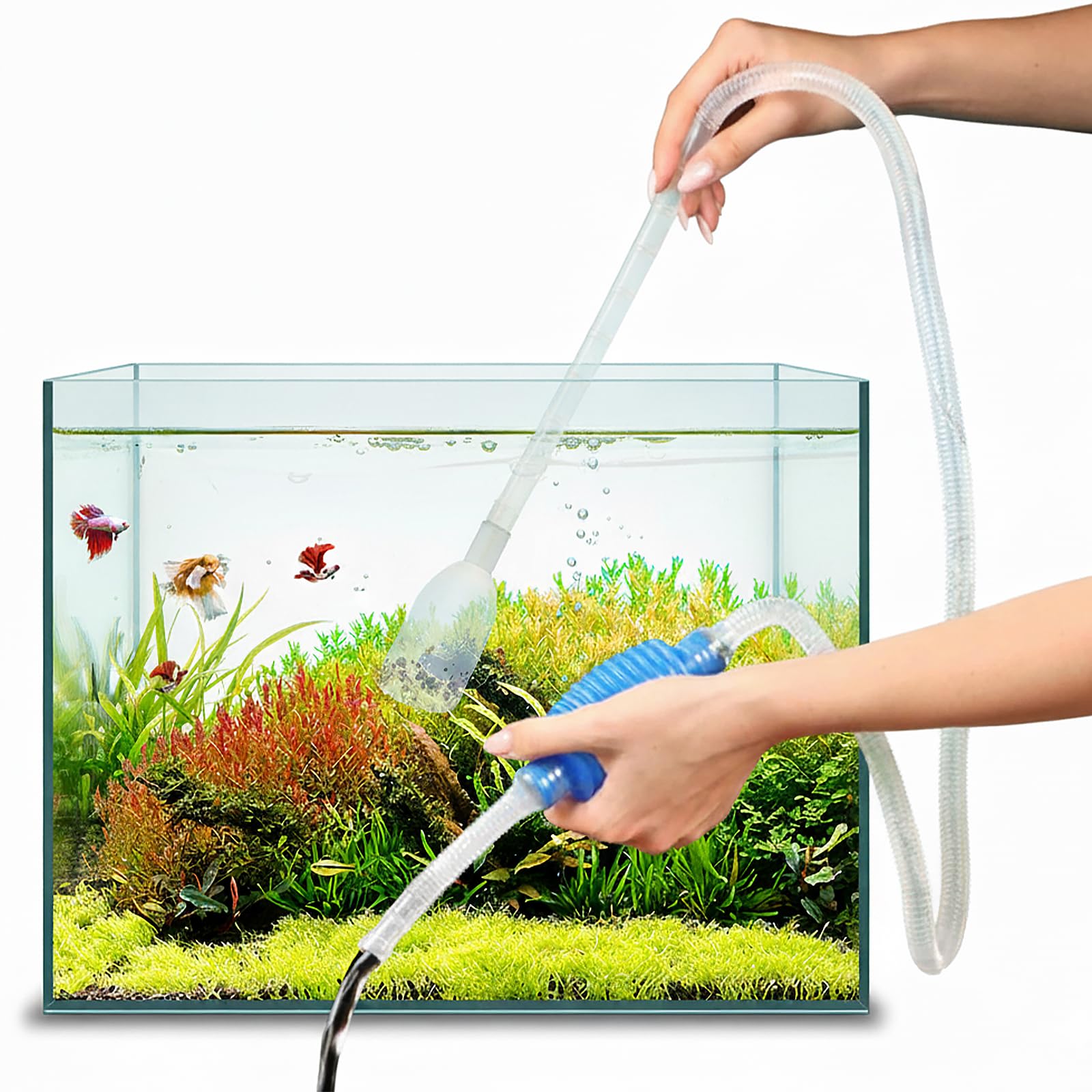 TreeTribe 1 Pcs Aquarium Gravel Cleaner,Filtered Hand Vacuum Syphon Pump,3-in-1 Water Changer and Gravel Washer Kit for Fish Tank Daily Water Changing Filter Sand Cleaning(Blue)