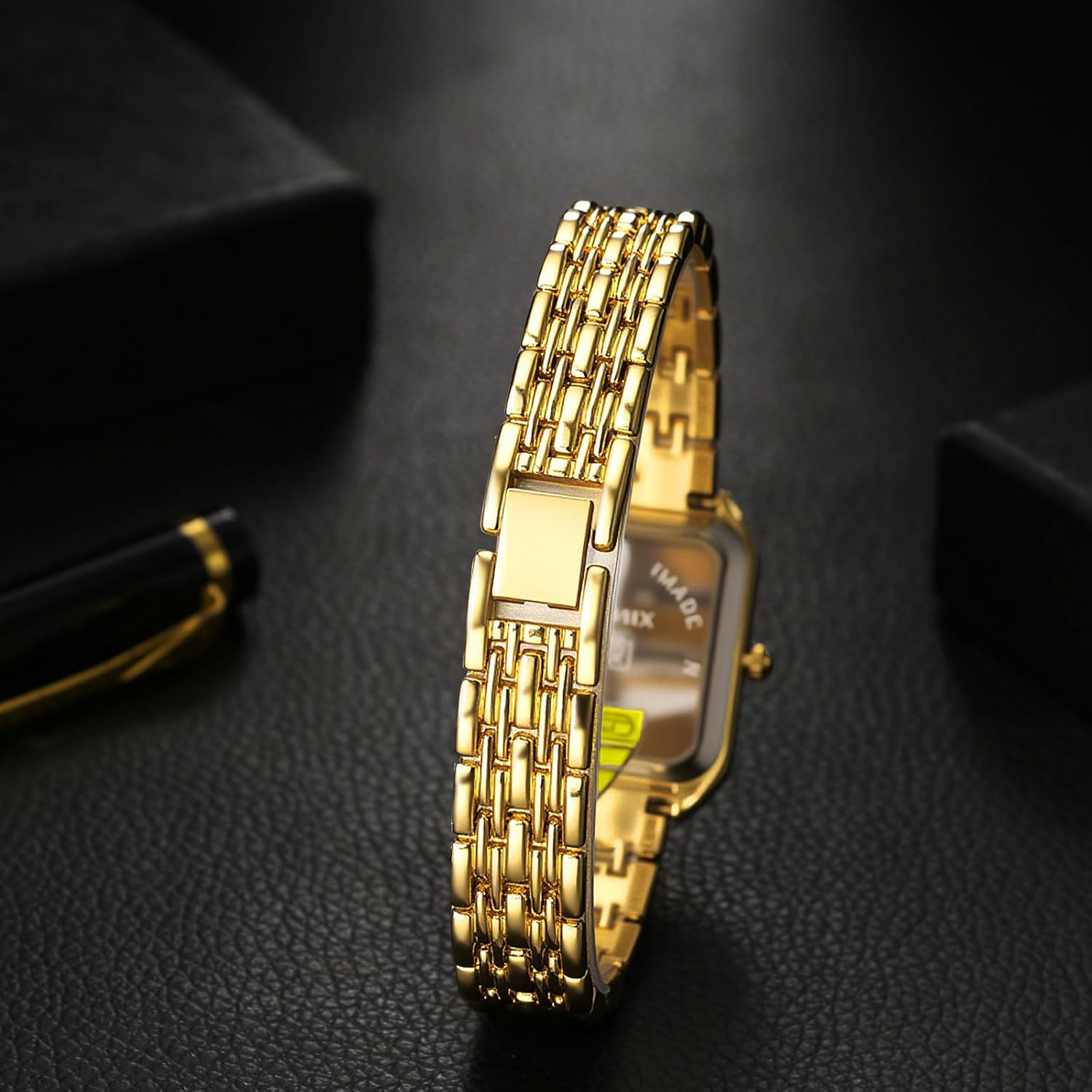 Avaner Women's Gold Square Watches: Ladies Rhinestones Elegant Stainless Steel Adjustable Band Analog Quartz Bracelet Wrist Watch - Image 3