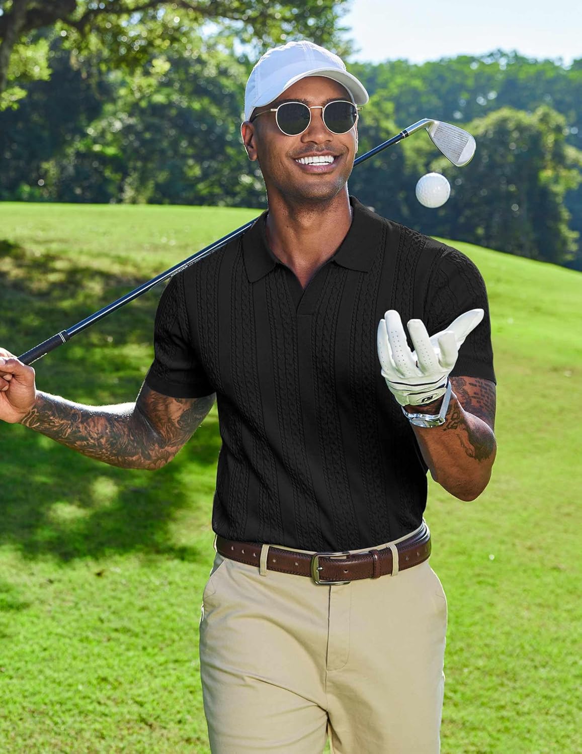 COOFANDY Knit Polo Shirts for Men Short Sleeve V Neck Polo Lightweight Summer Casual Textured Polo Shirts - Image 5