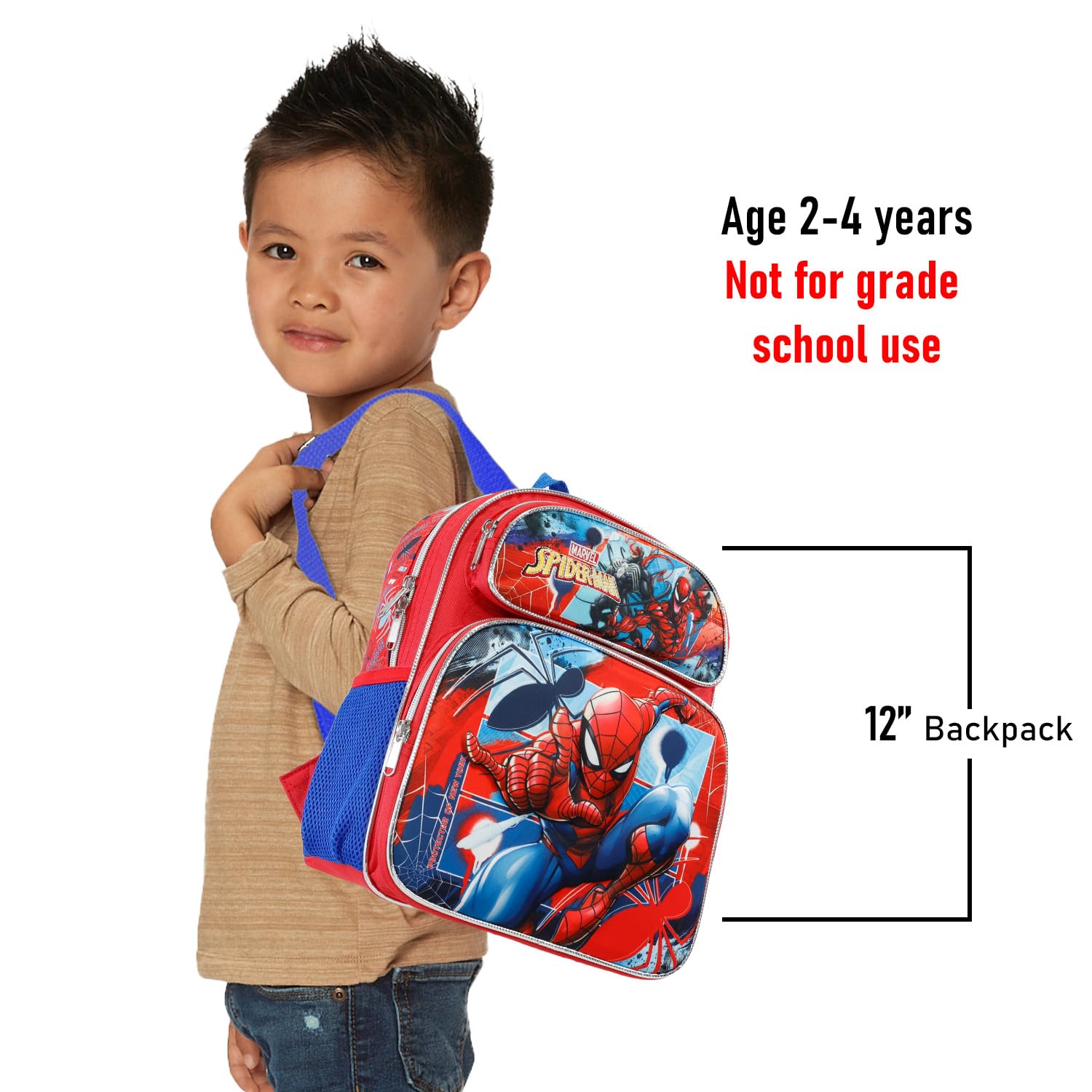 Marvel Spiderman, mini zaino per bambini – Bundle con supereroe 30,5 cm, borsa da scuola con bottiglia d'acqua, adesivi, molto altro | Borsa da viaggio per ragazzi Spiderman e Venom