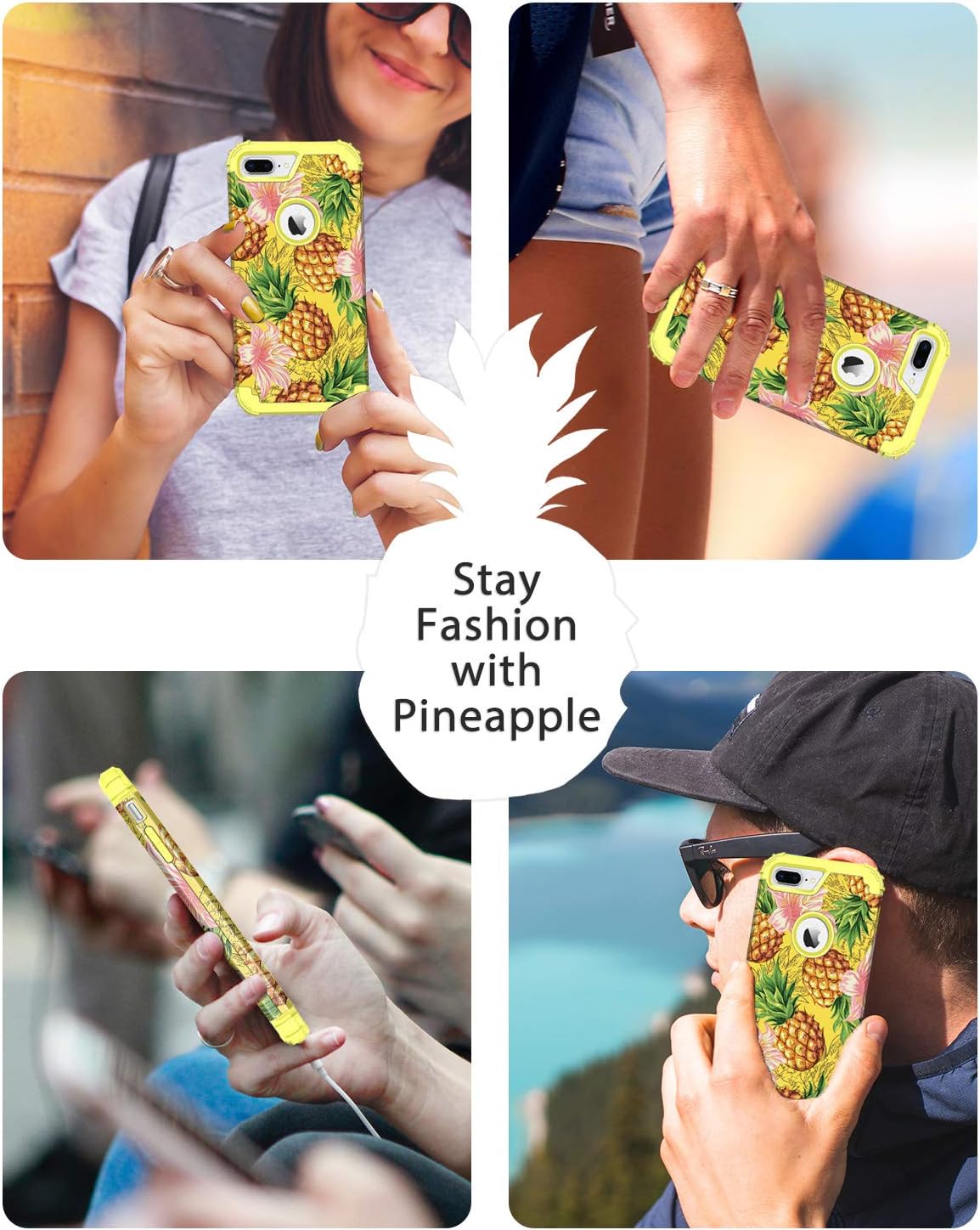 Hekodonk for iPhone 8 Plus /7 Plus Case,Floral Heavy Duty Shockproof Protection Hard Plastic+Silicone Rubber Hybrid Protective Case for Apple iPhone 8 Plus/iPhone 7 Plus Yellow Pineapple