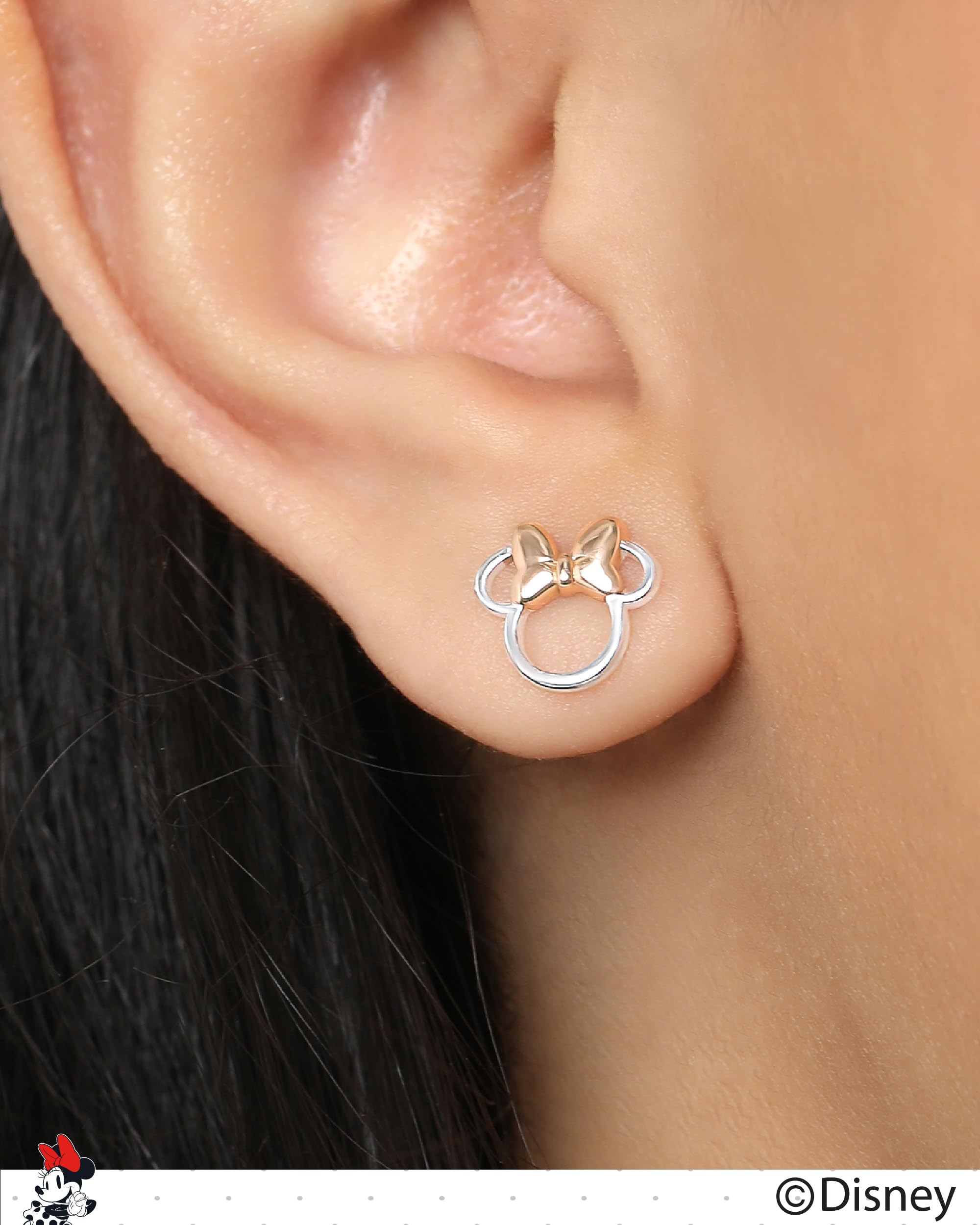 Disney, Orecchini a lobo, motivo silhouette di Minni, in argento Sterling, bicolore, Argento sterling