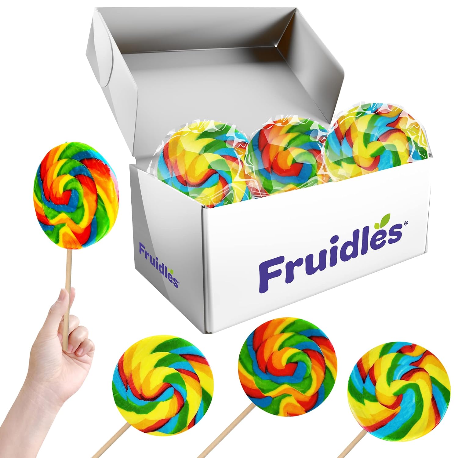 Jumbo Rainbow Swirl Lollipop, Mixed Fruit Flavor, Individually Wrapped, 110 gram, 4" Inch Sucker (3-Pack)