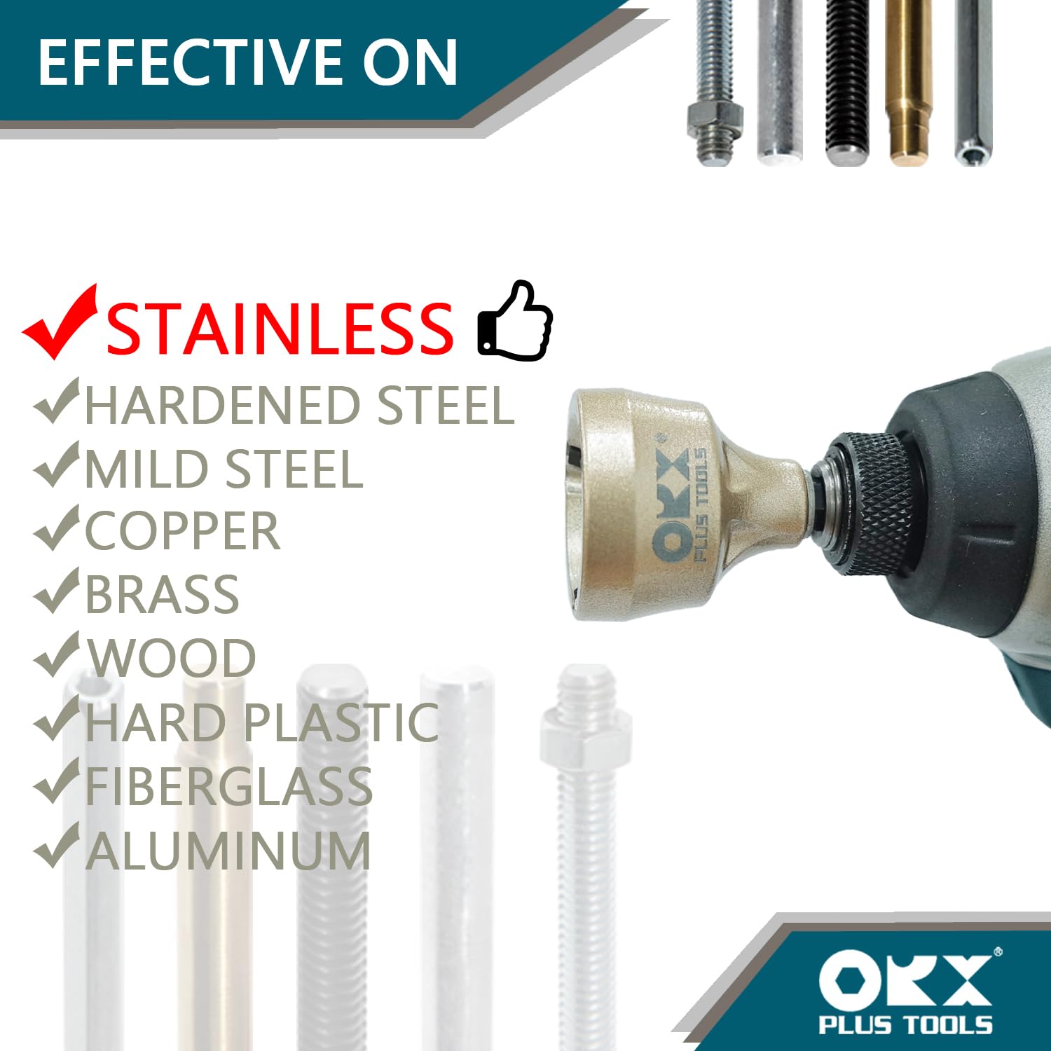ORXPLUS Tools Deburring External Chamfer Tool, Tungsten Blade, Deburring Drill Bit, Remove Burr Tools Suitable on Stainless Rod, Thread and Pipe for Fit 1/8"-3/4"(3mm-19mm)