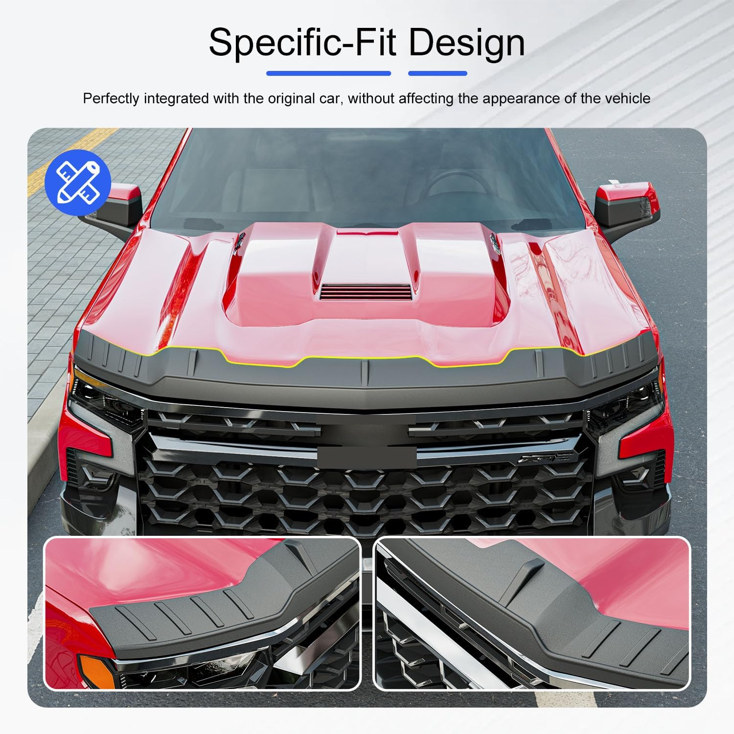 Hood Deflector Compatible with 2019-2026 Chevy Silverado 1500 Hood Protector TPE Hood Shield Replacement for 2019-2026 Chevy Silverado Accessories