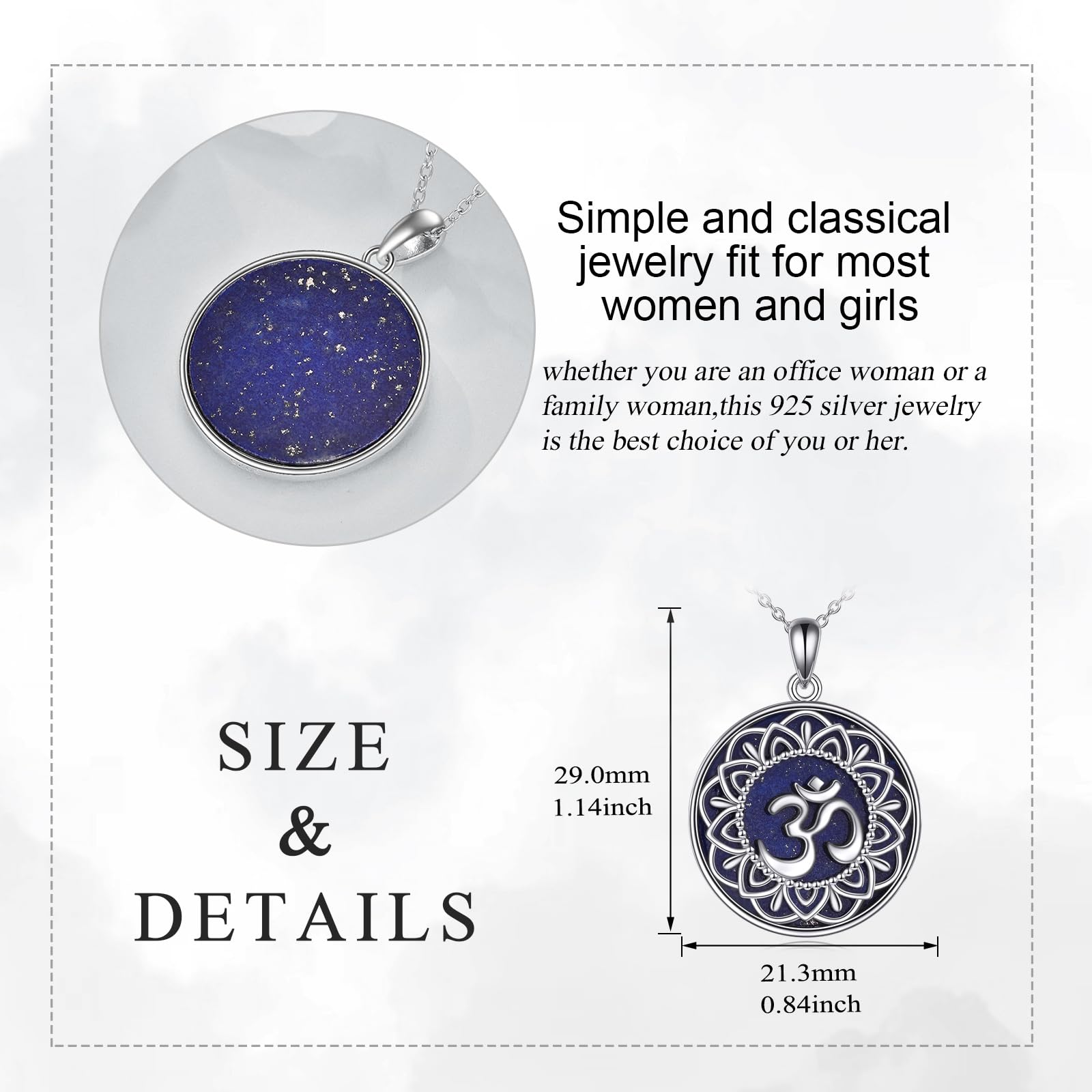 YAFEINI Om - Collana in argento sterling 925, con ciondolo a forma di ohm, per donna, ragazza, blu lapislazzuli