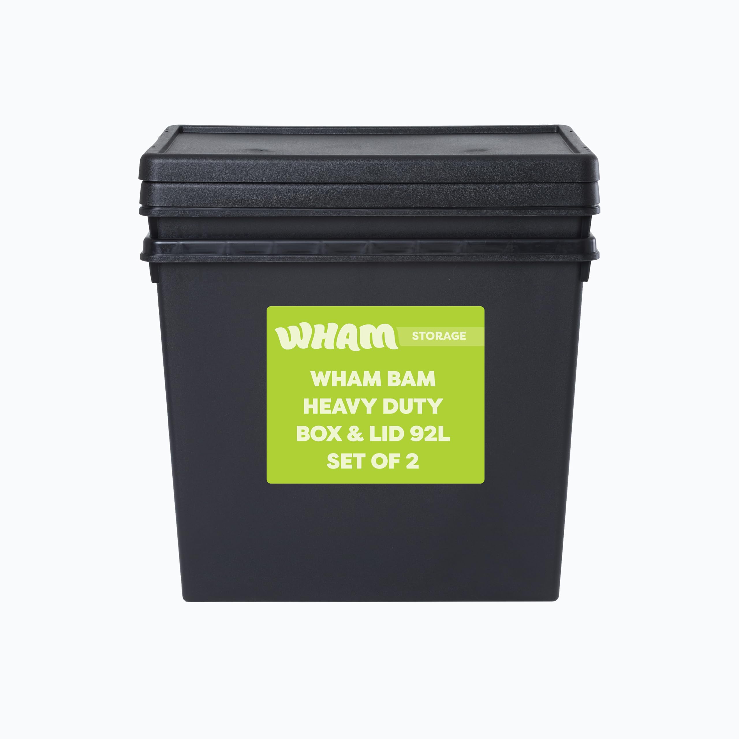 Wham Bam 2 x 92L Heavy Duty Boxes with Lids | Eco-Friendly Storage | Ideal for Tools, DIY & Outdoor Gear | 100% Recycled Plastic | Made in UK