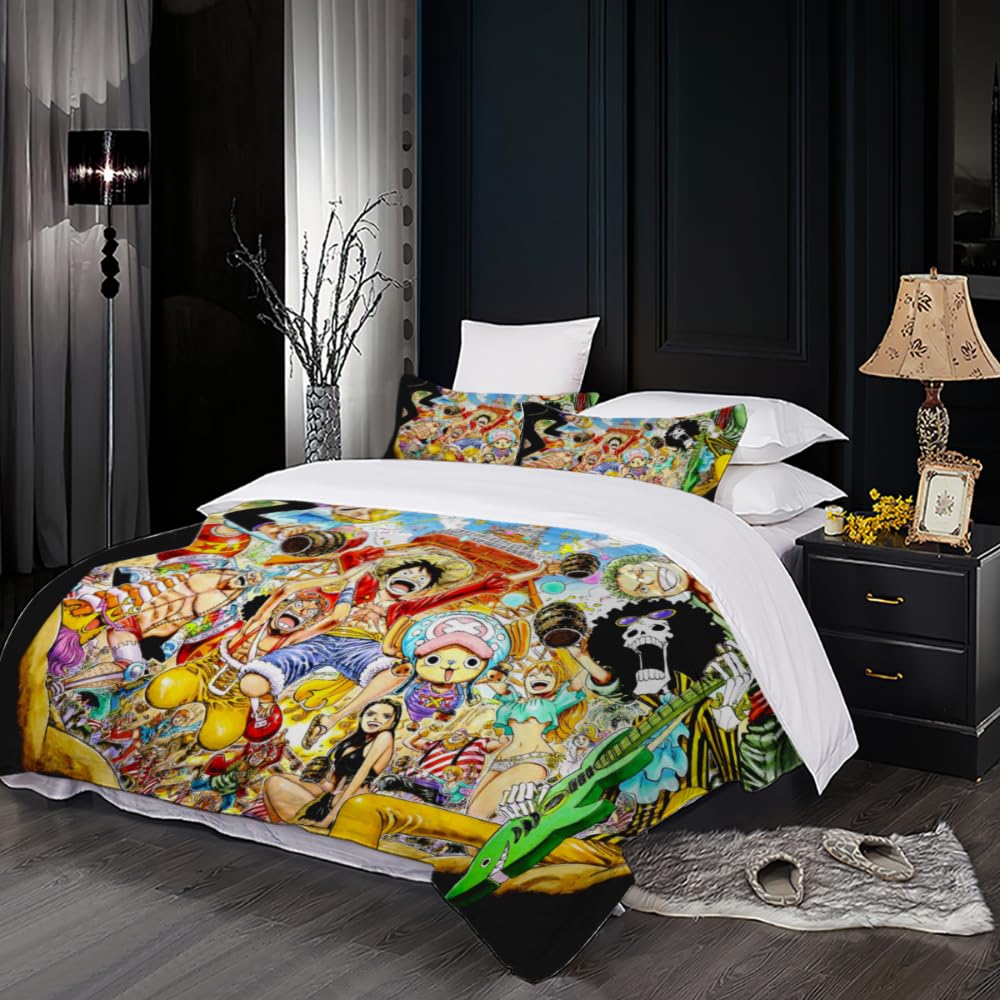 One Piece Bettwäsche-Set 3-teilig - Ace & Ruffy Design, Mikrofaser, Einzel 135x200 Cm