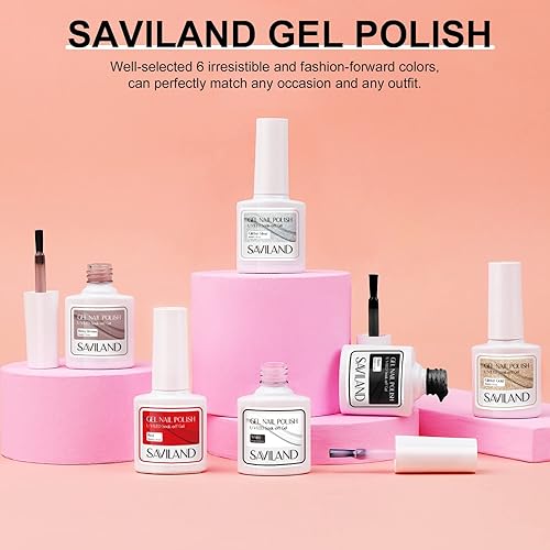 Miniatura 5 de Saviland Juego de esmaltes de uñas de gel: 6 colores clásicos de 0.3 fl oz, esmalte de gel blanco, negro, rojo, purpurina, remojado, UV LED, juego