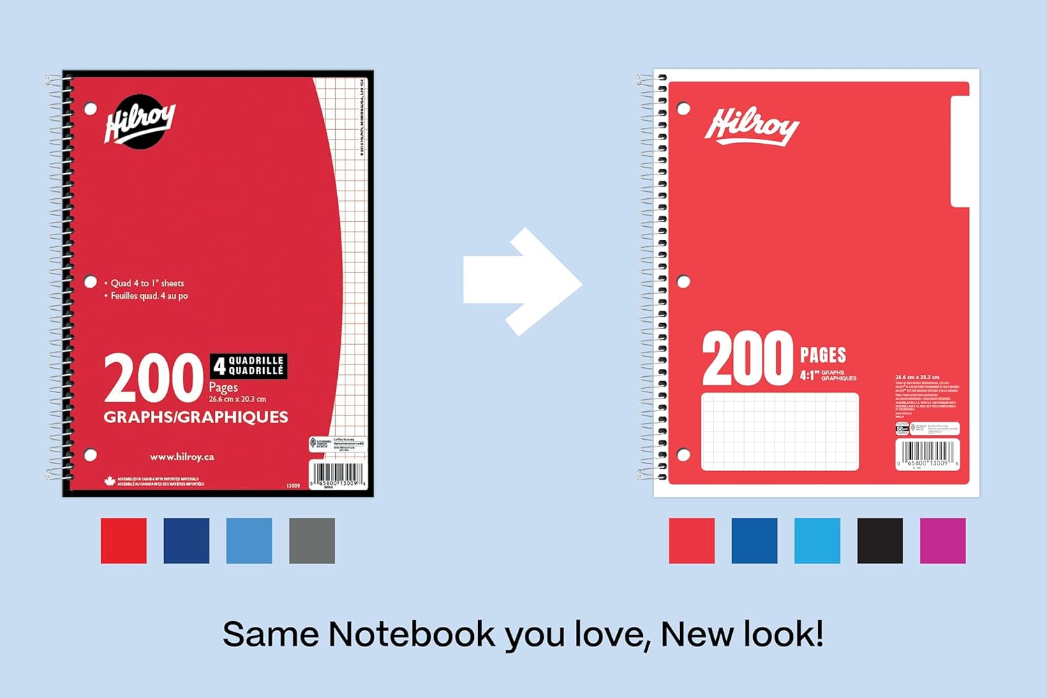 Hilroy 1-Subject Coil Notebook, 8" x 10.5", Quad Ruled, 200 Pages/100 Sheets, 1 Notebook, Colour May Vary (13009) - Image 2