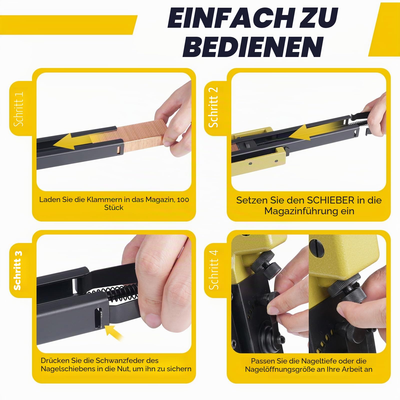 KIMSING Handtacker HB3518 16 Gauge,Tacker für Holz Pappkartons,34,7 mm Krone,18 mm Länge,Kartonverschluss,Wellpappe-Hefter | Ohne Kompressor, Magnesiumleichtbau, Tiefe einstellbar für Kartons, mit Entklammerer und Zuführer